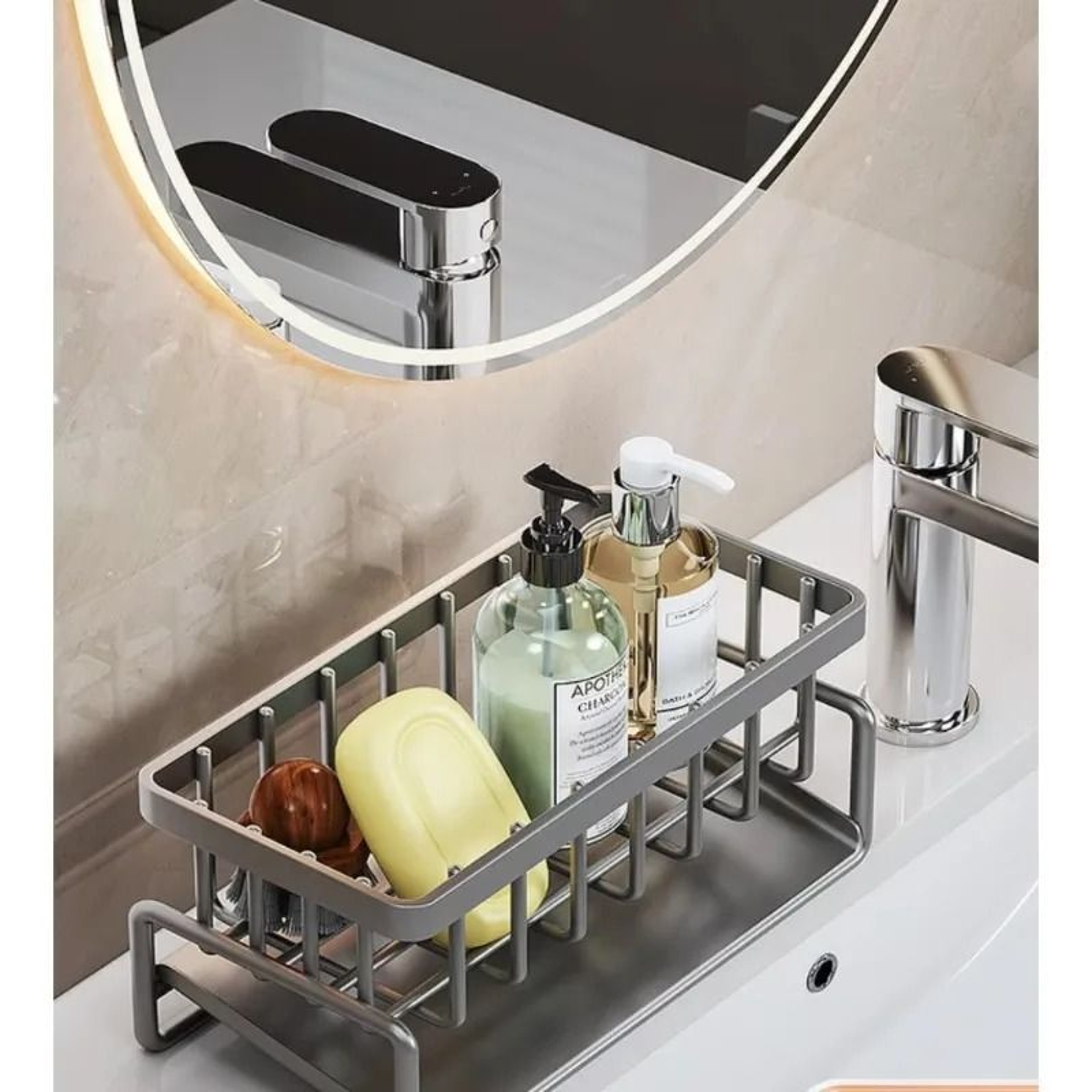 Stainless Steel Sink Organizer  MultiLayer Drain Rack With Integrated Sponge  Soap Holder 6
