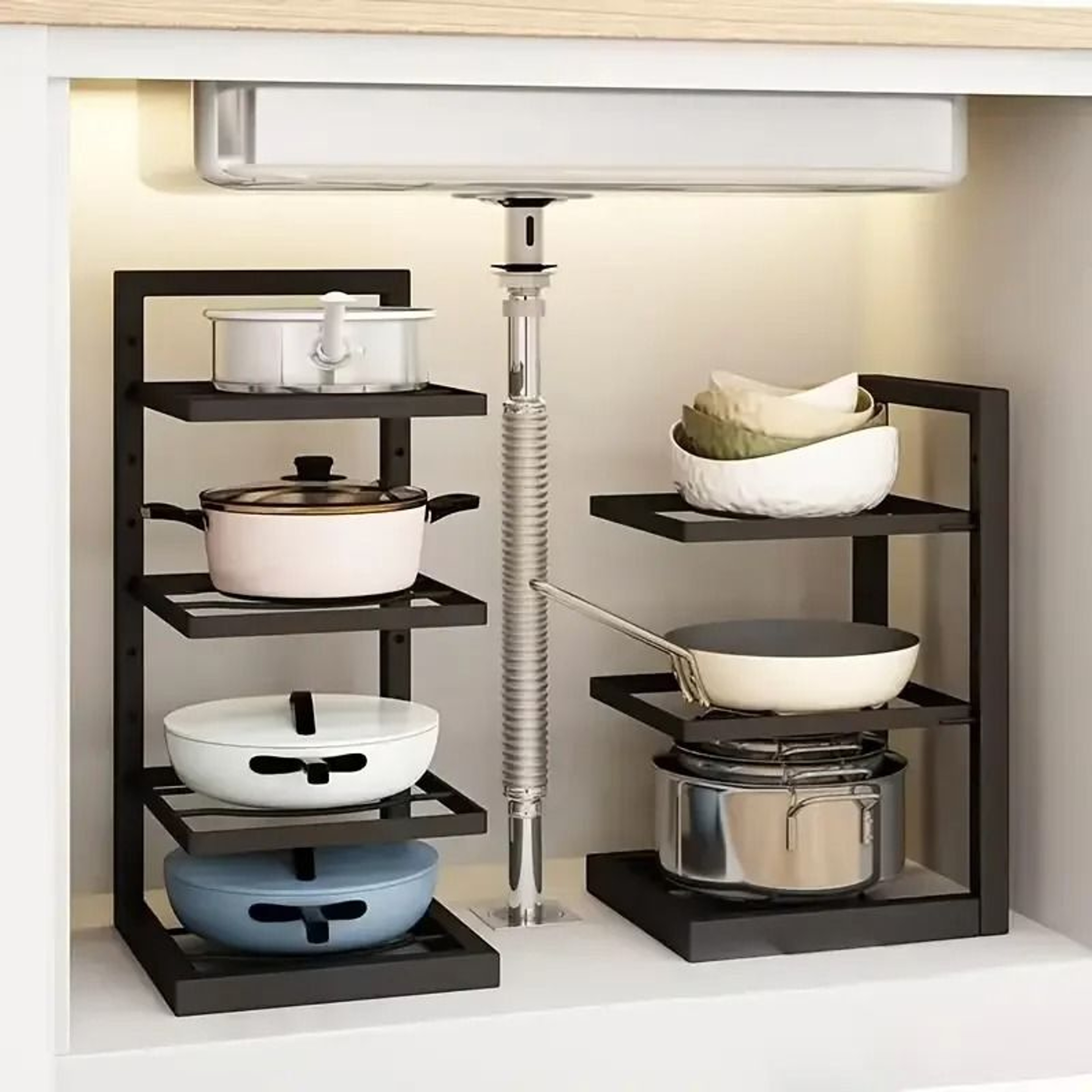 HeightAdjustable Pot  Pan Storage Rack  HeavyDuty 34 Layer Stainless Steel Cabinet Organizer 6