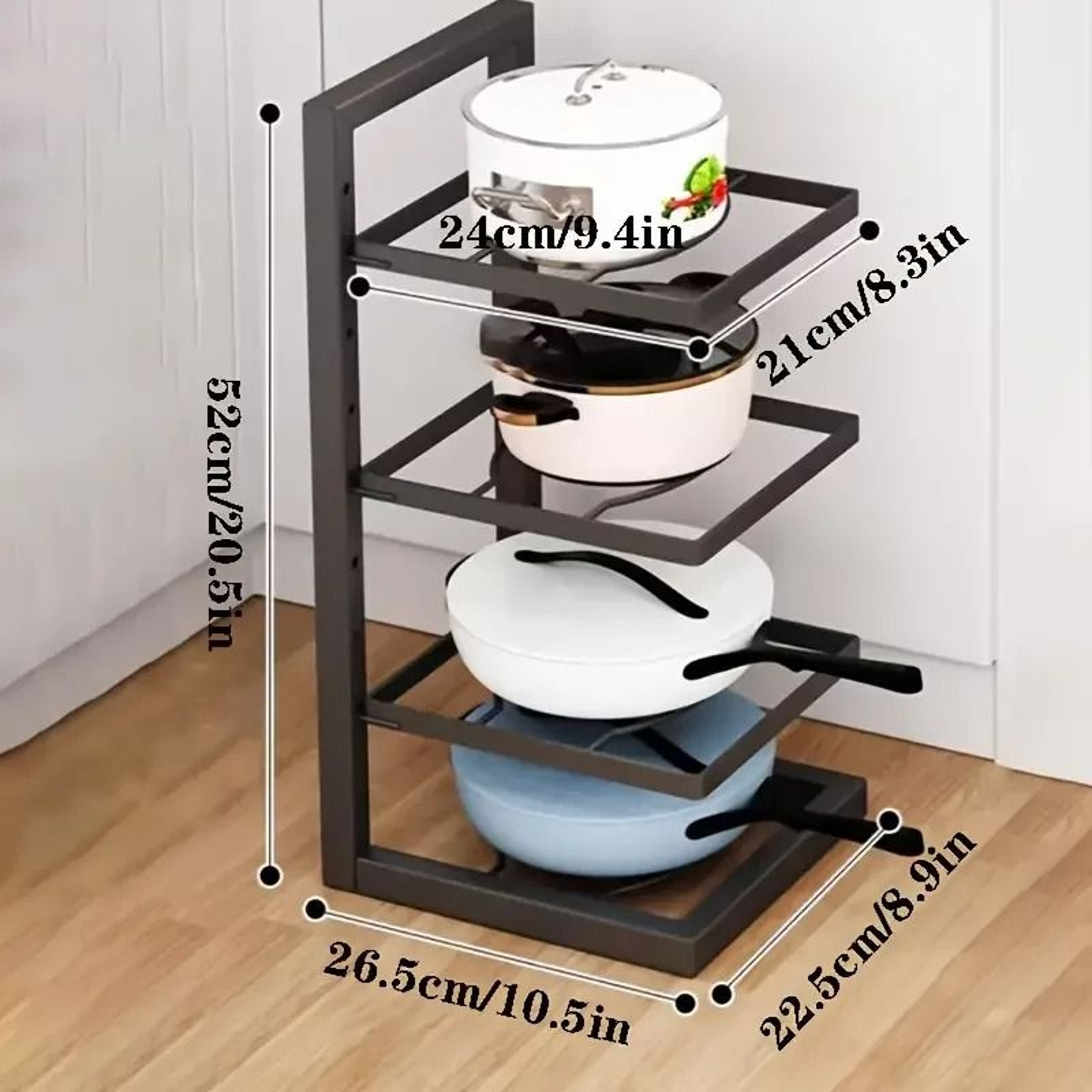 HeightAdjustable Pot  Pan Storage Rack  HeavyDuty 34 Layer Stainless Steel Cabinet Organizer 8