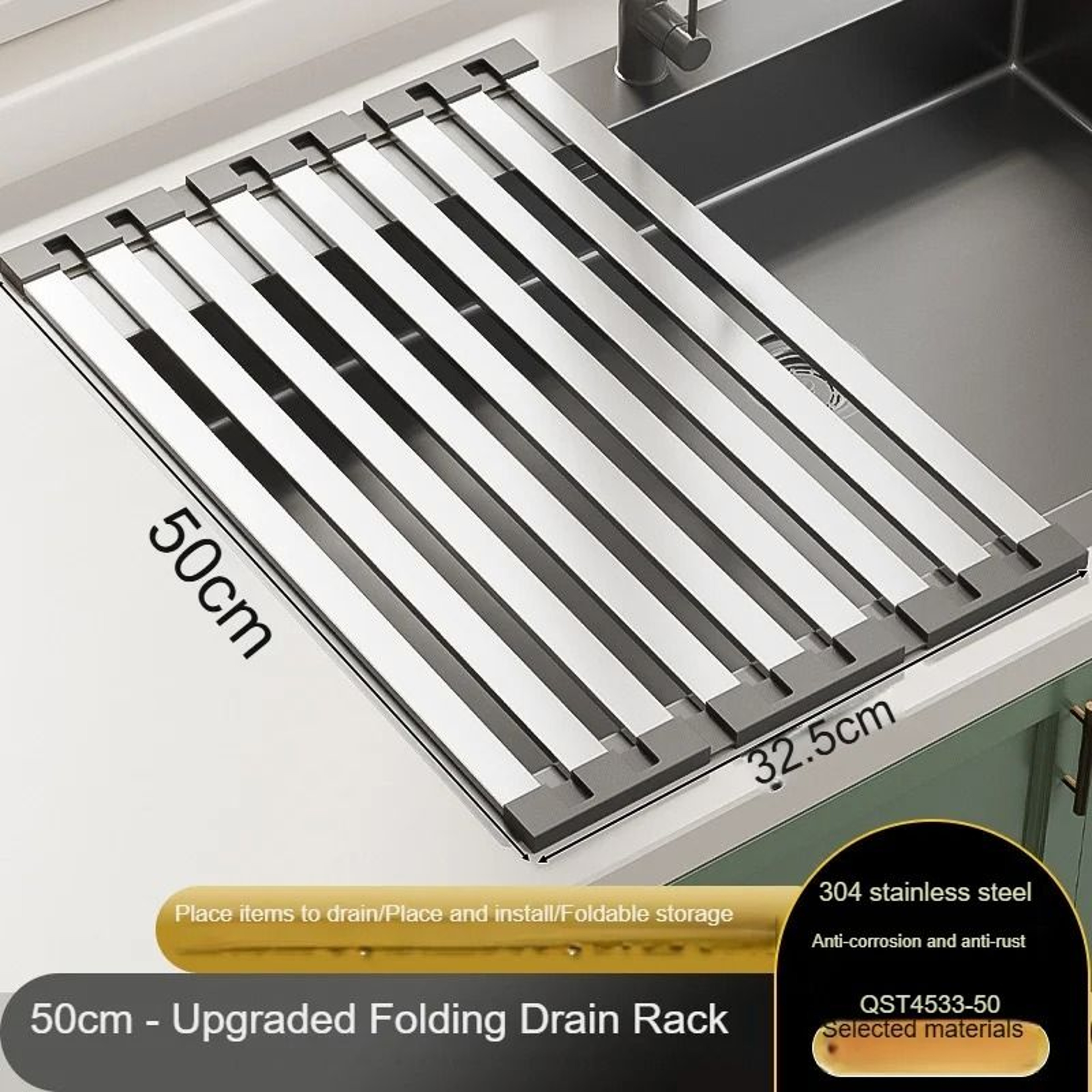 304 Stainless Steel Sink Drain Rack  Foldable Telescopic Dish Rack  Kitchen Drain Basket 9