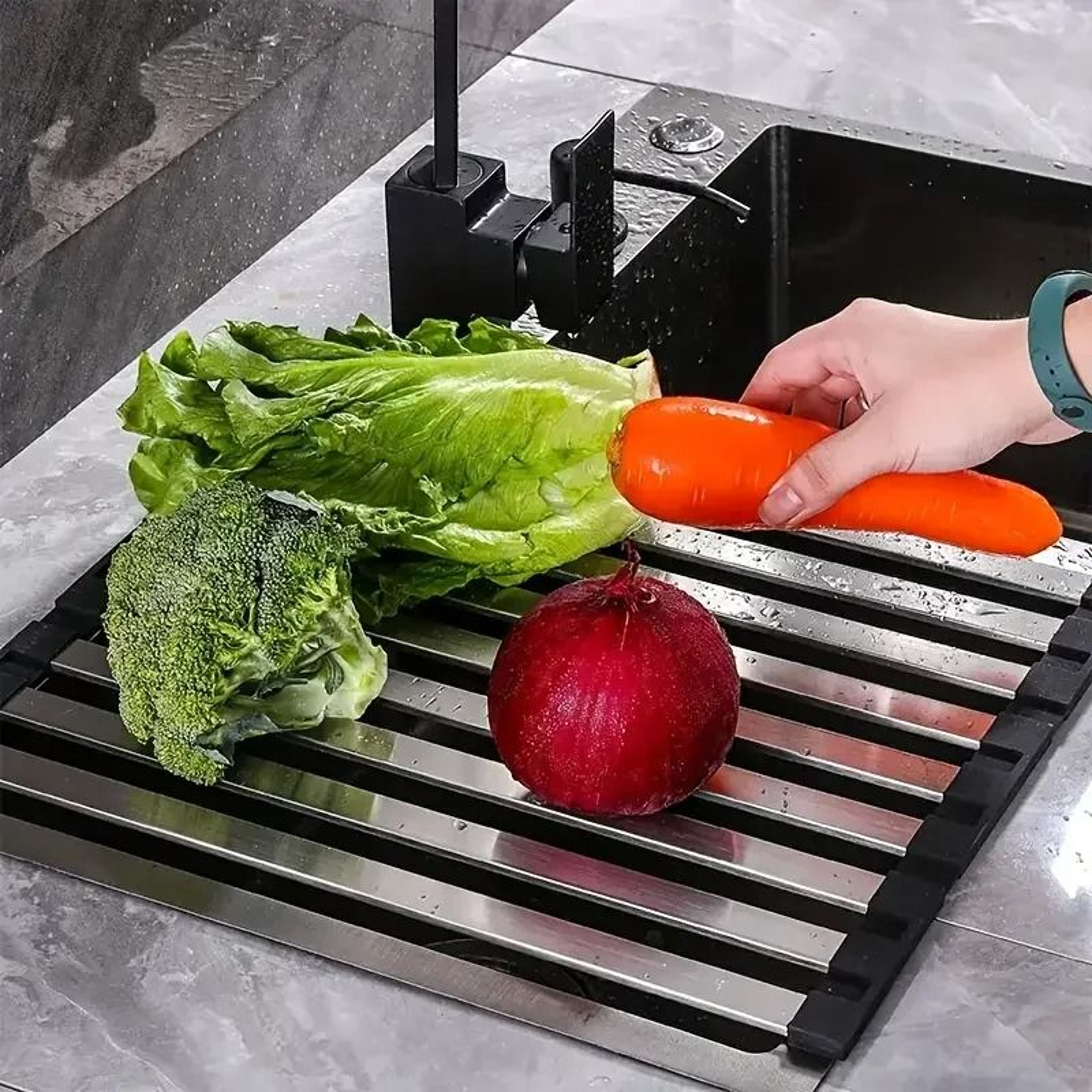 304 Stainless Steel Sink Drain Rack  Foldable Telescopic Dish Rack  Kitchen Drain Basket 5