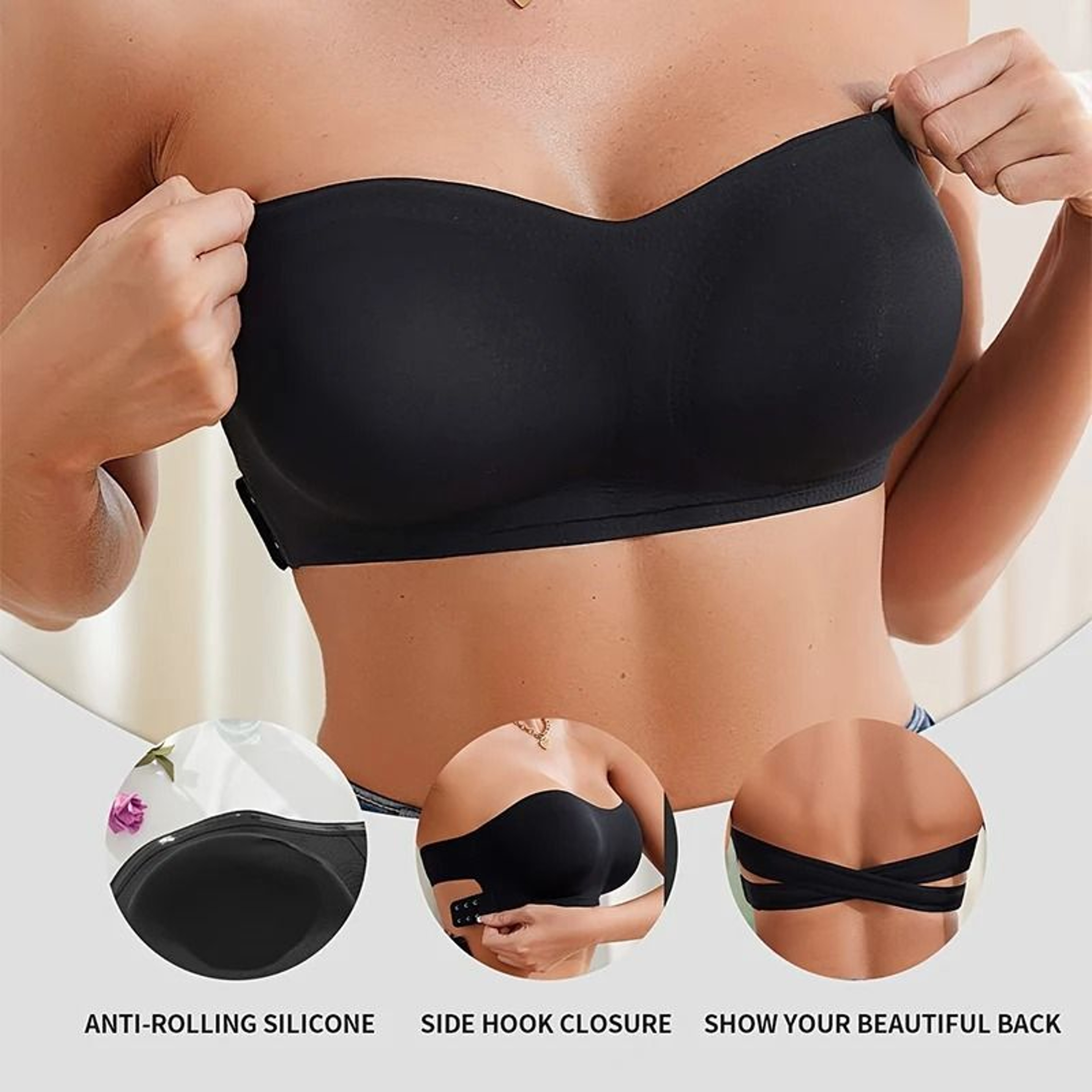 Strapless PushUp Bra  Seamless Ice Silk Invisible Top With Removable Padding  AntiSlip Design 6