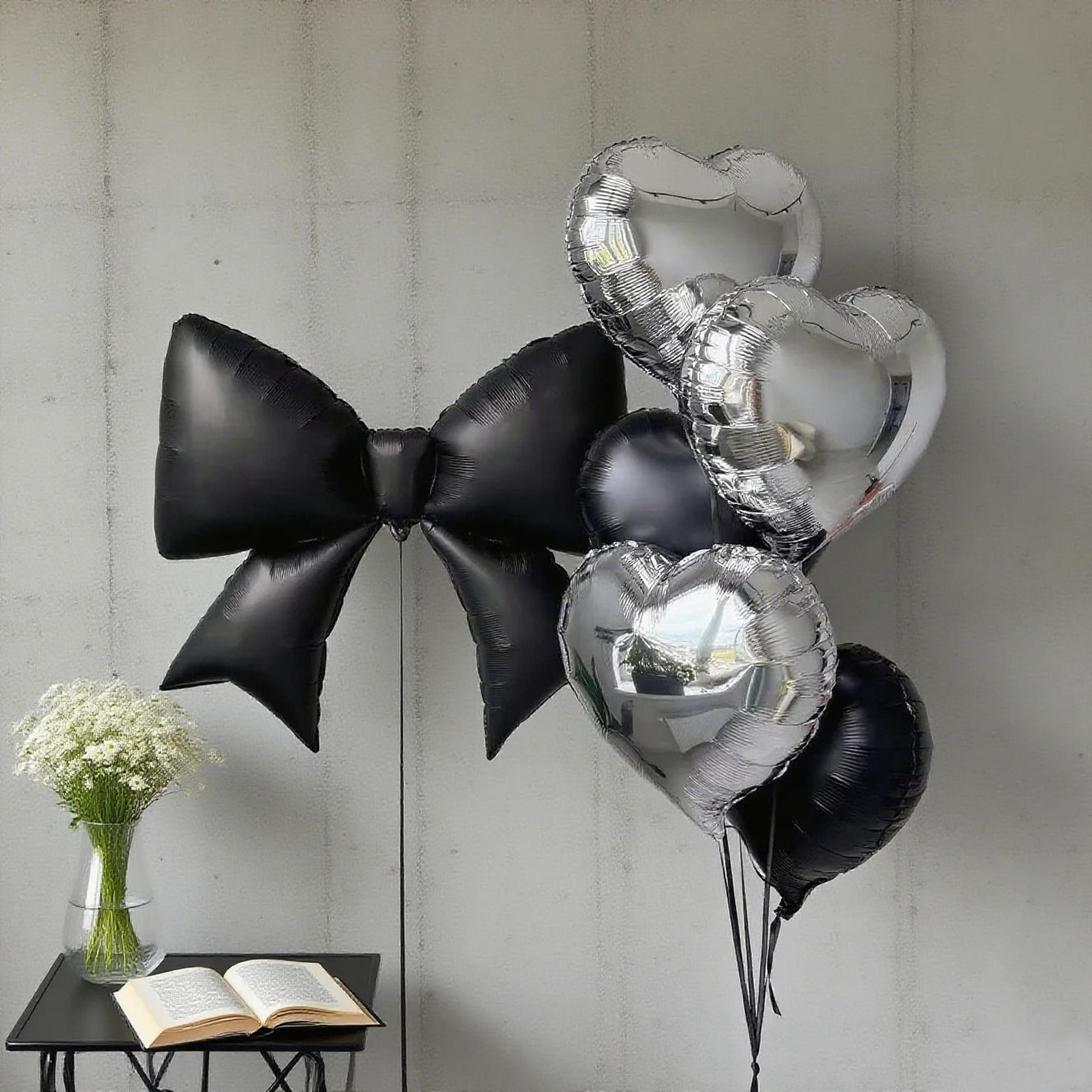 Bow Love Set Black Bows  Silver Hearts Decor 2