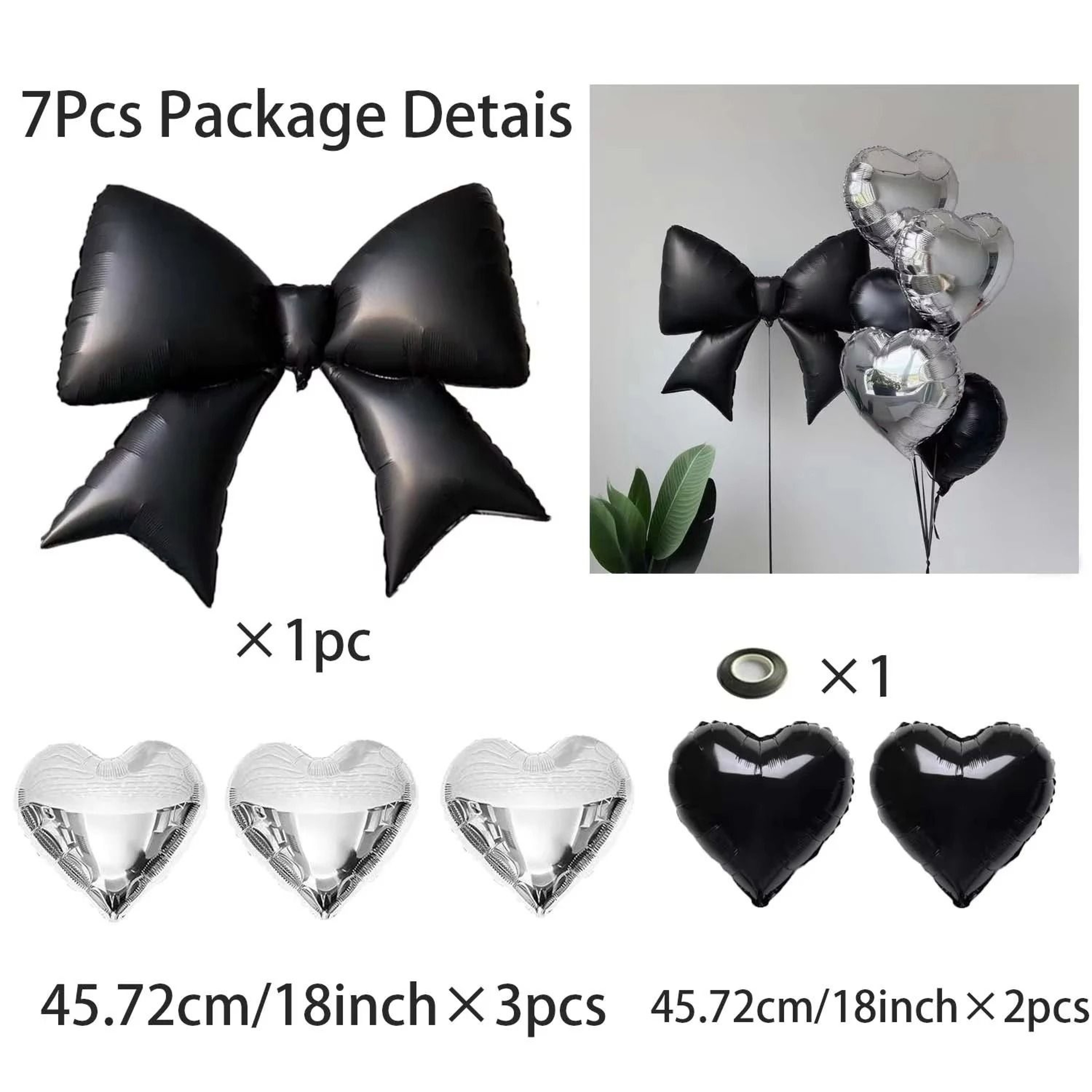 Bow Love Set Black Bows  Silver Hearts Decor 5