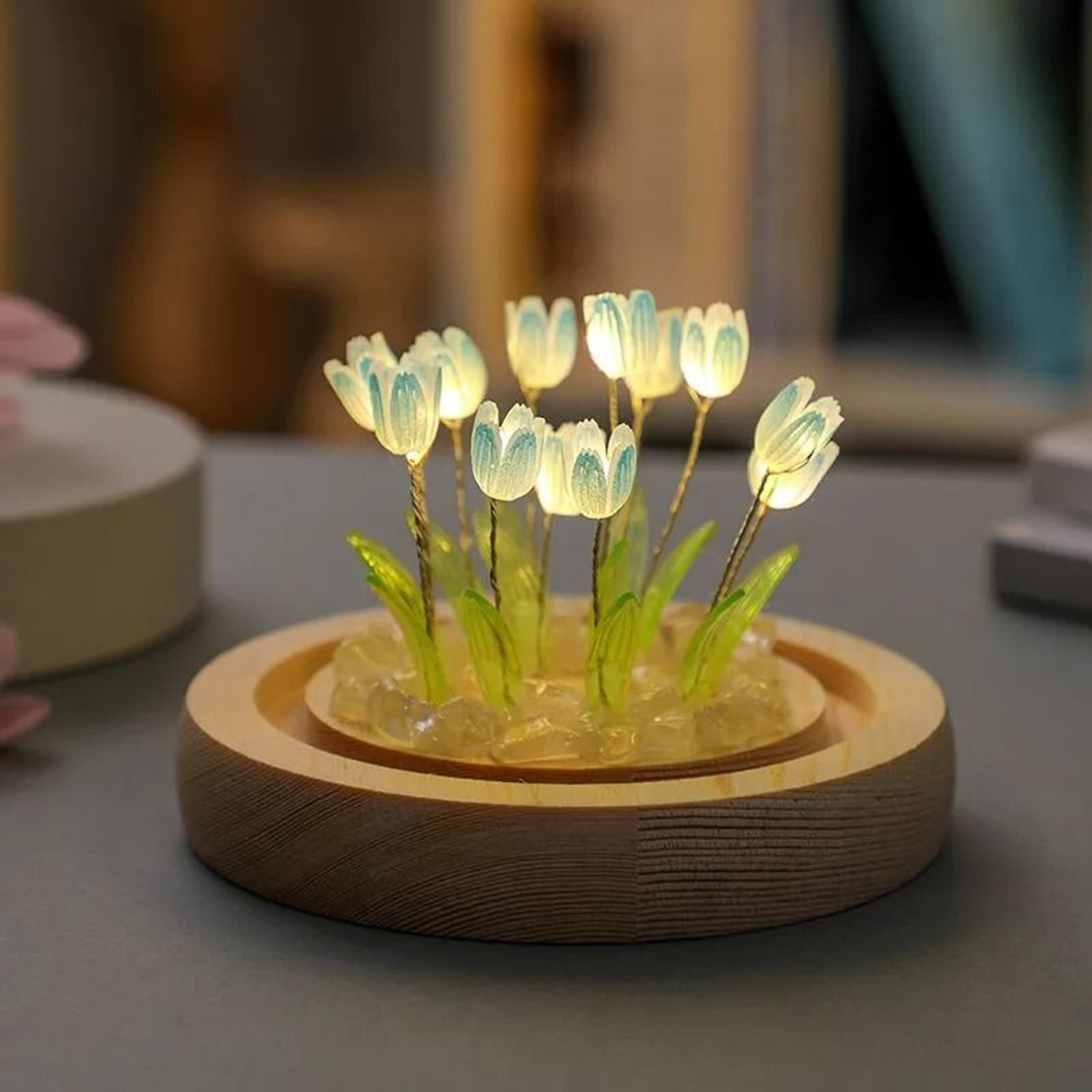 Handmade Tulip Garden LED Night Light With Glass Dome 9