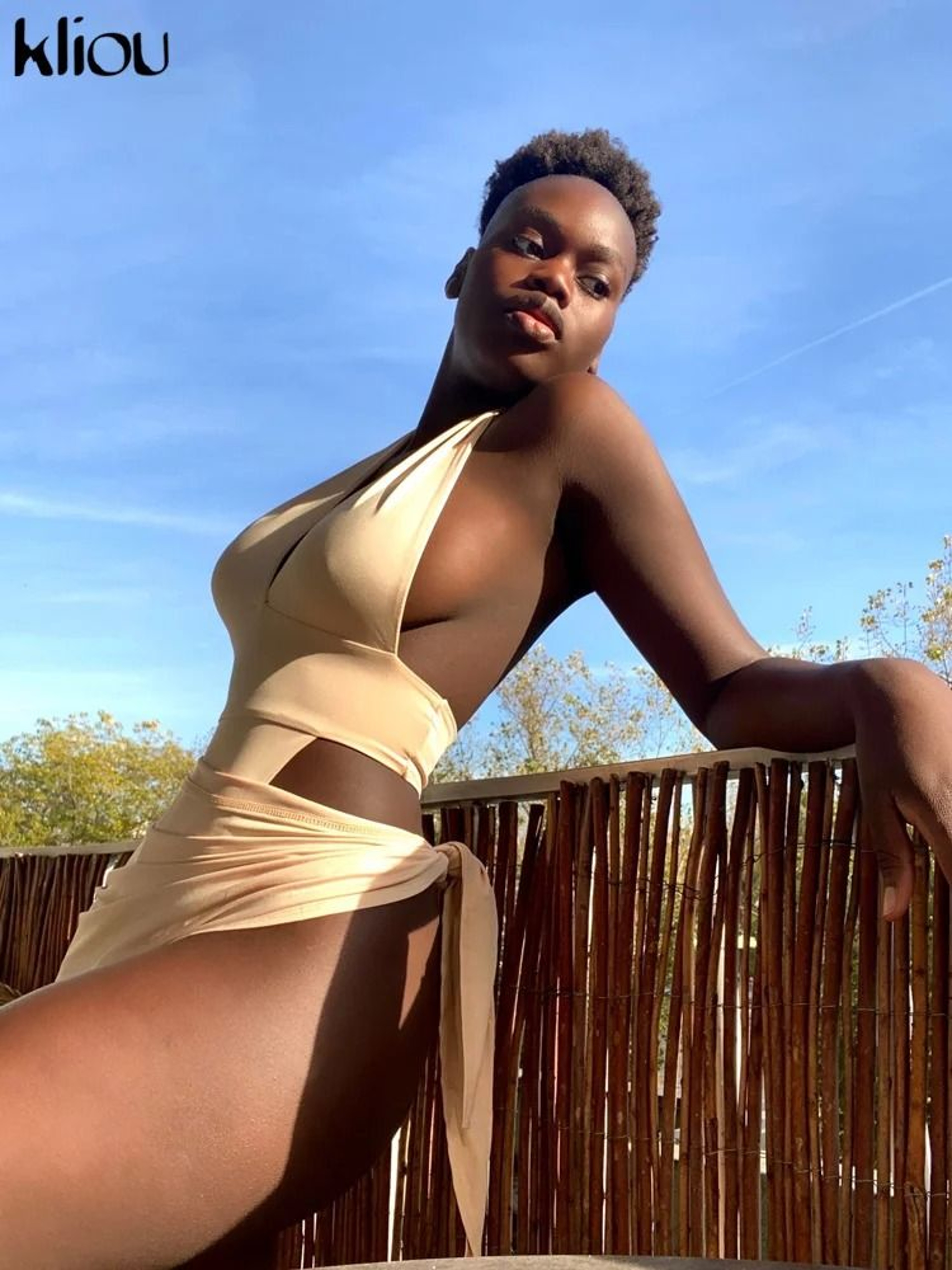 Deep V Ruched Set  Sexy Halter Top  Skirt Partywear 5