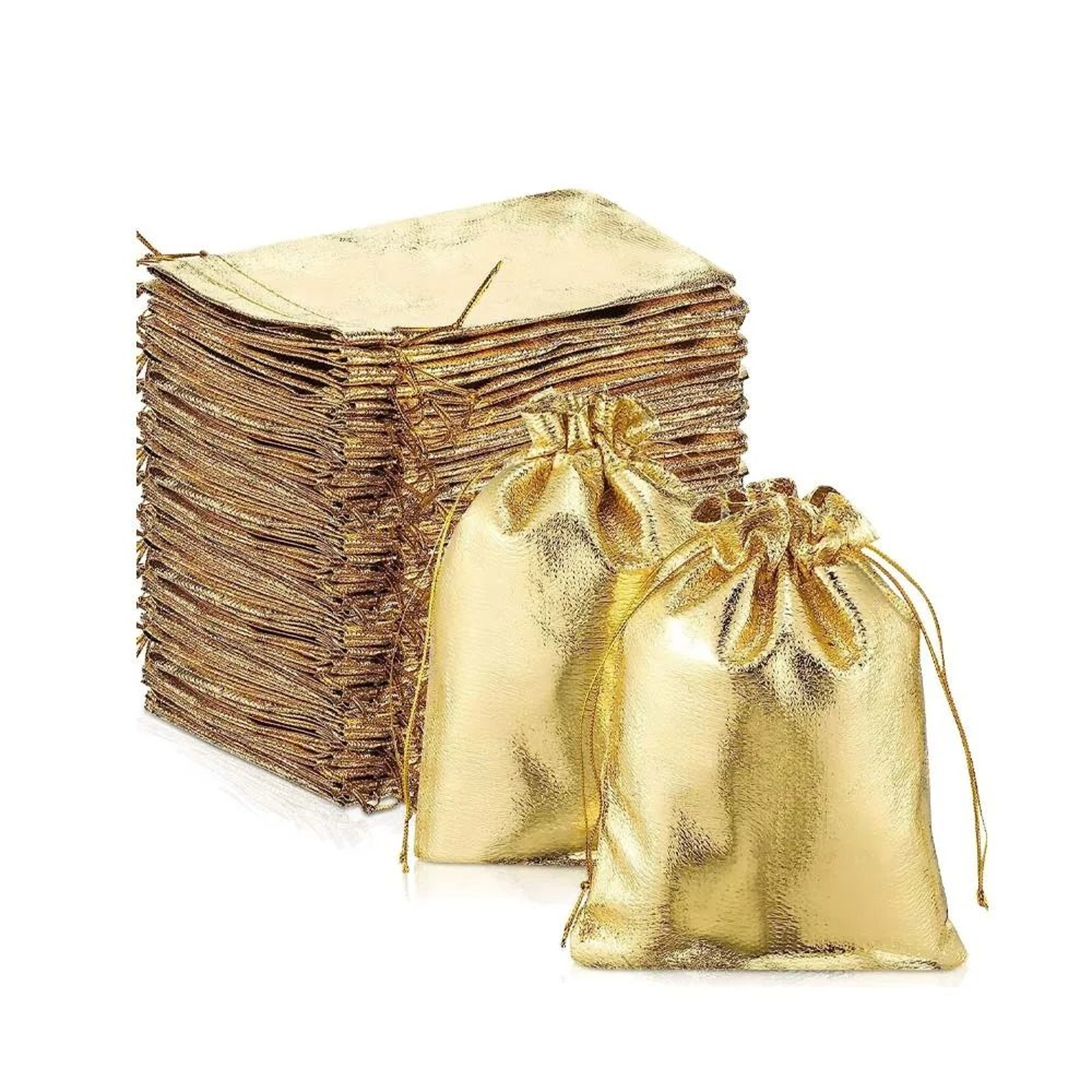 Metallic Gold Drawstring Pouches  50 Pcs Small Business Gifting Supplies 1