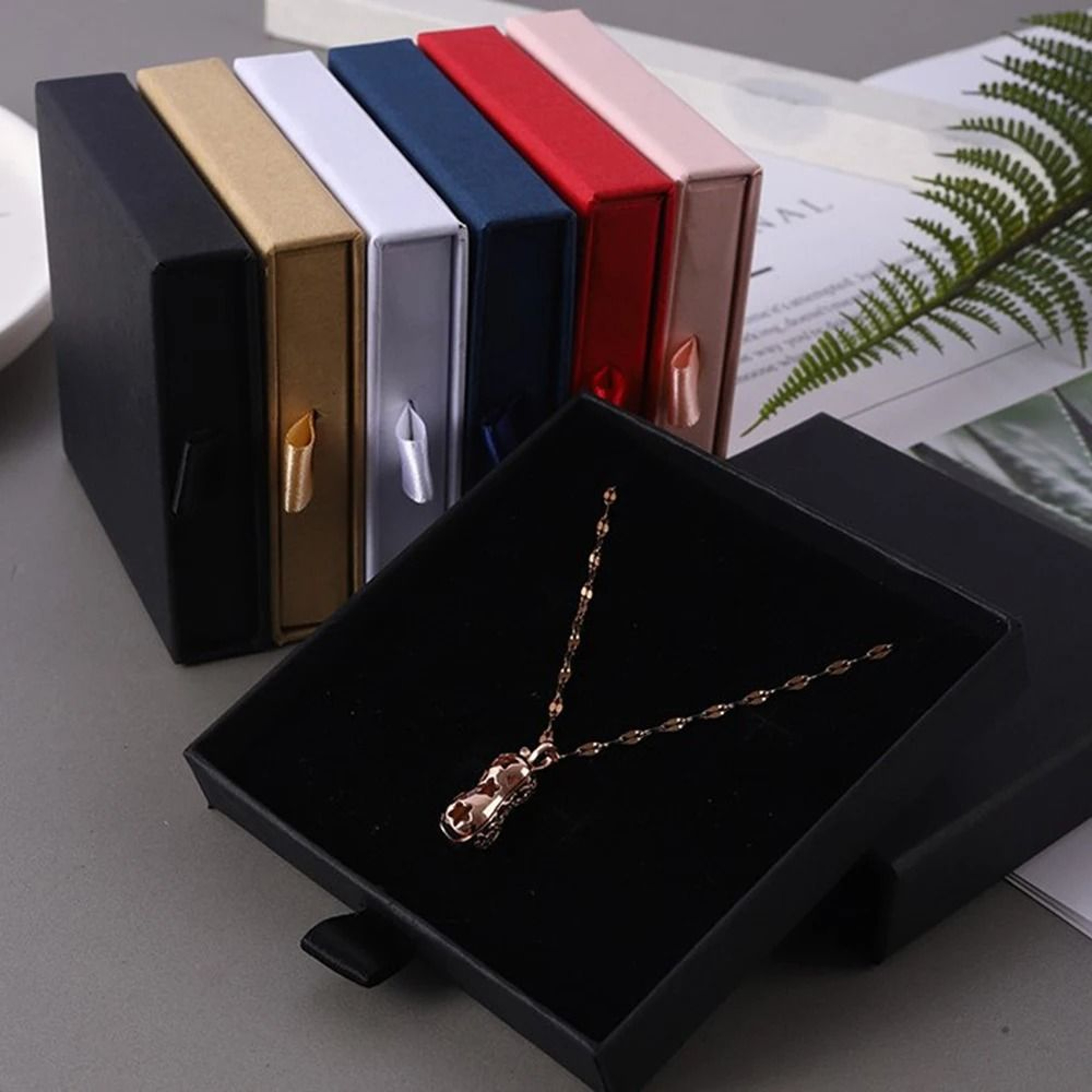Thick Kraft Paper Drawer Jewelry Box  Minimalist Storage Case With Sponge Insert 0