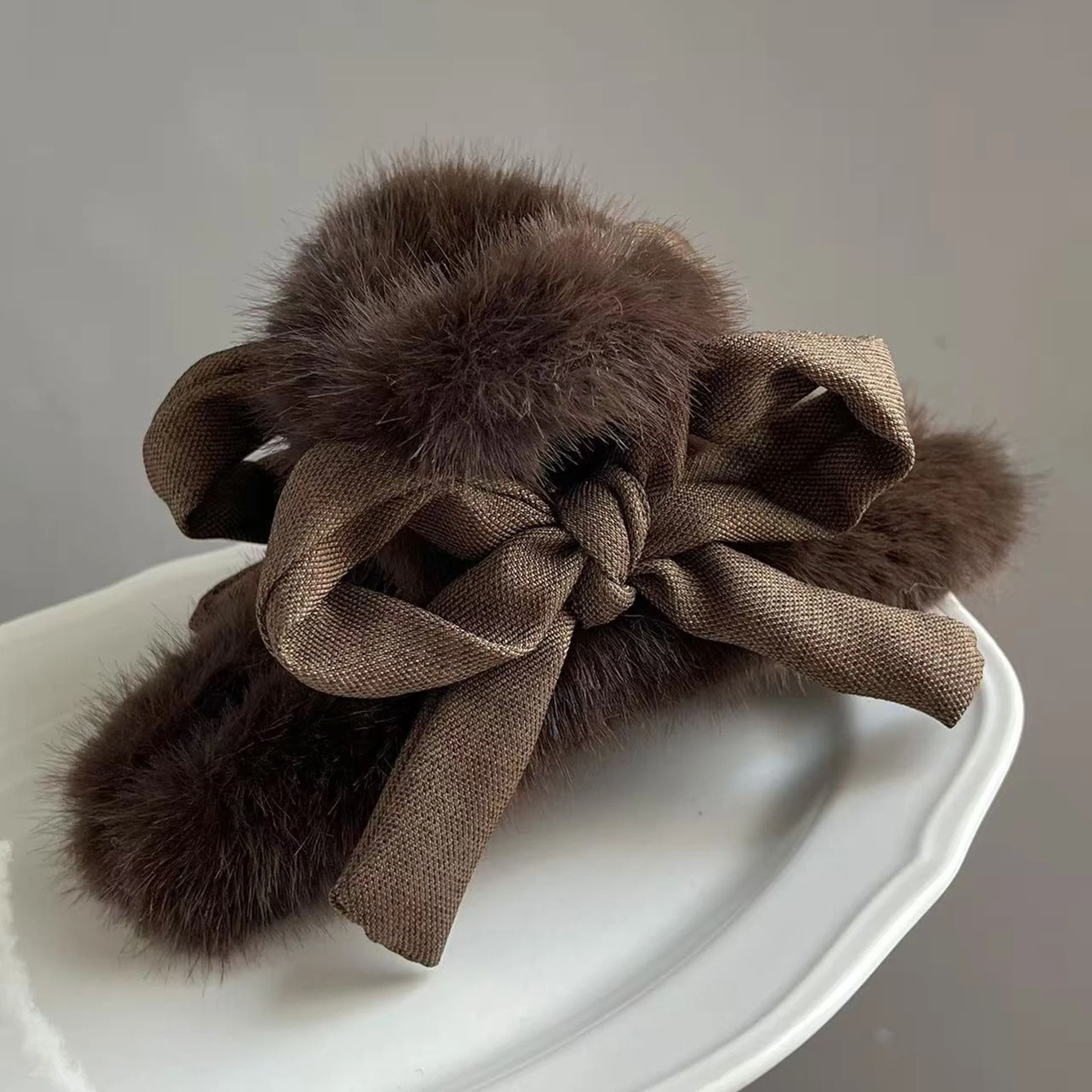 Plush Velvet Rabbit Fur Bow Shark Clip 7