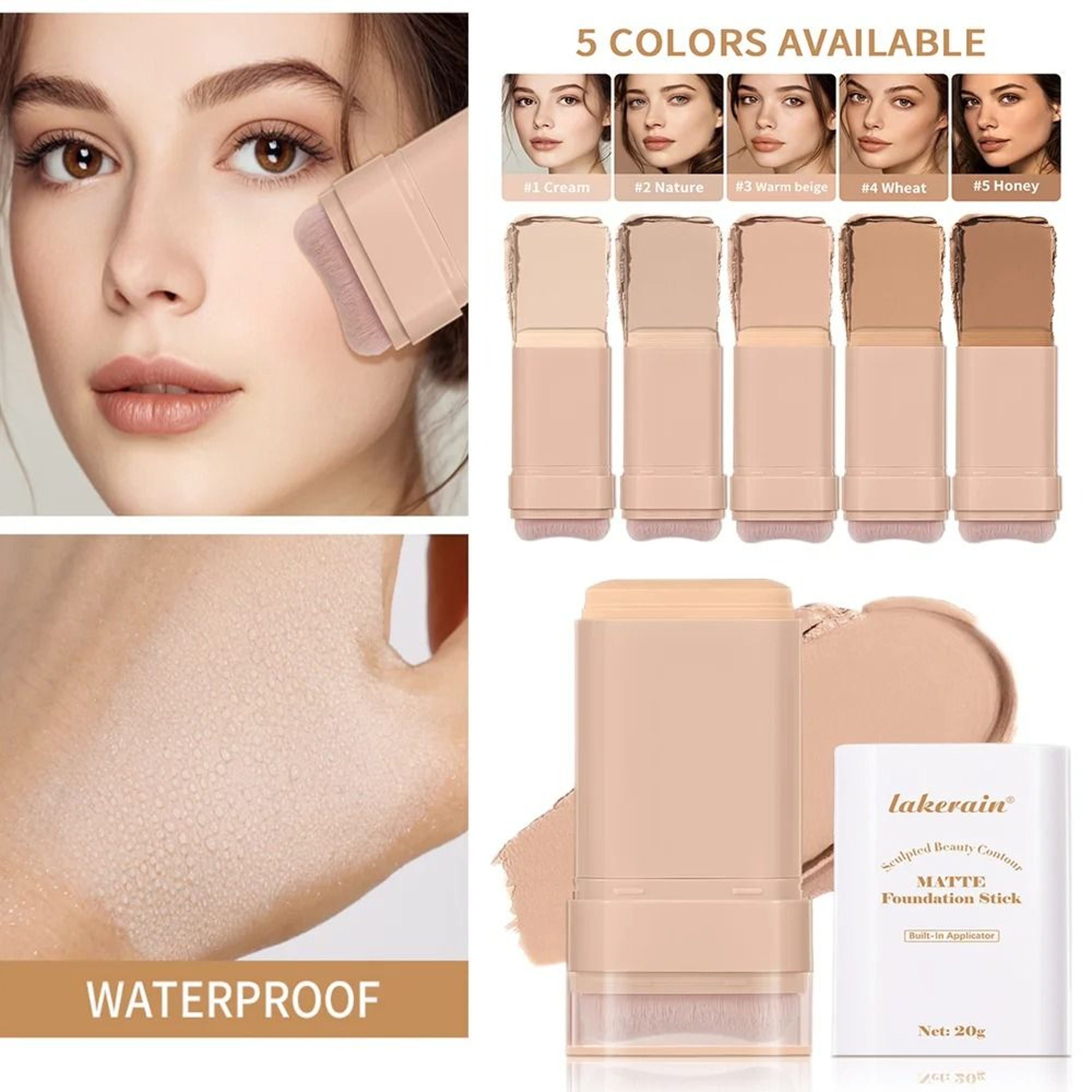 MultiUse Matte Skin Tint Foundation Stick With Integrated Brush 0