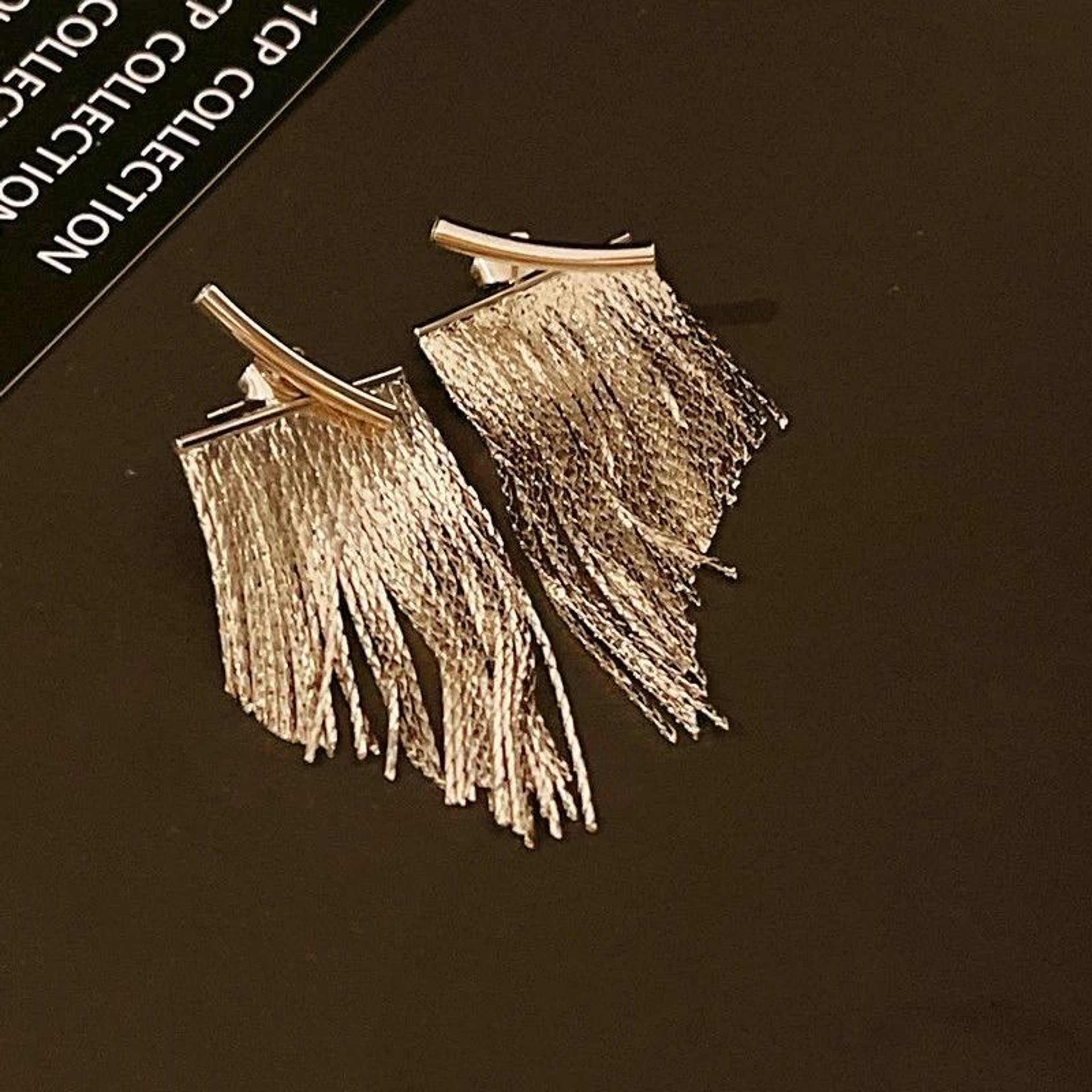 Long Gold Color Bling Tassel Earrings 1