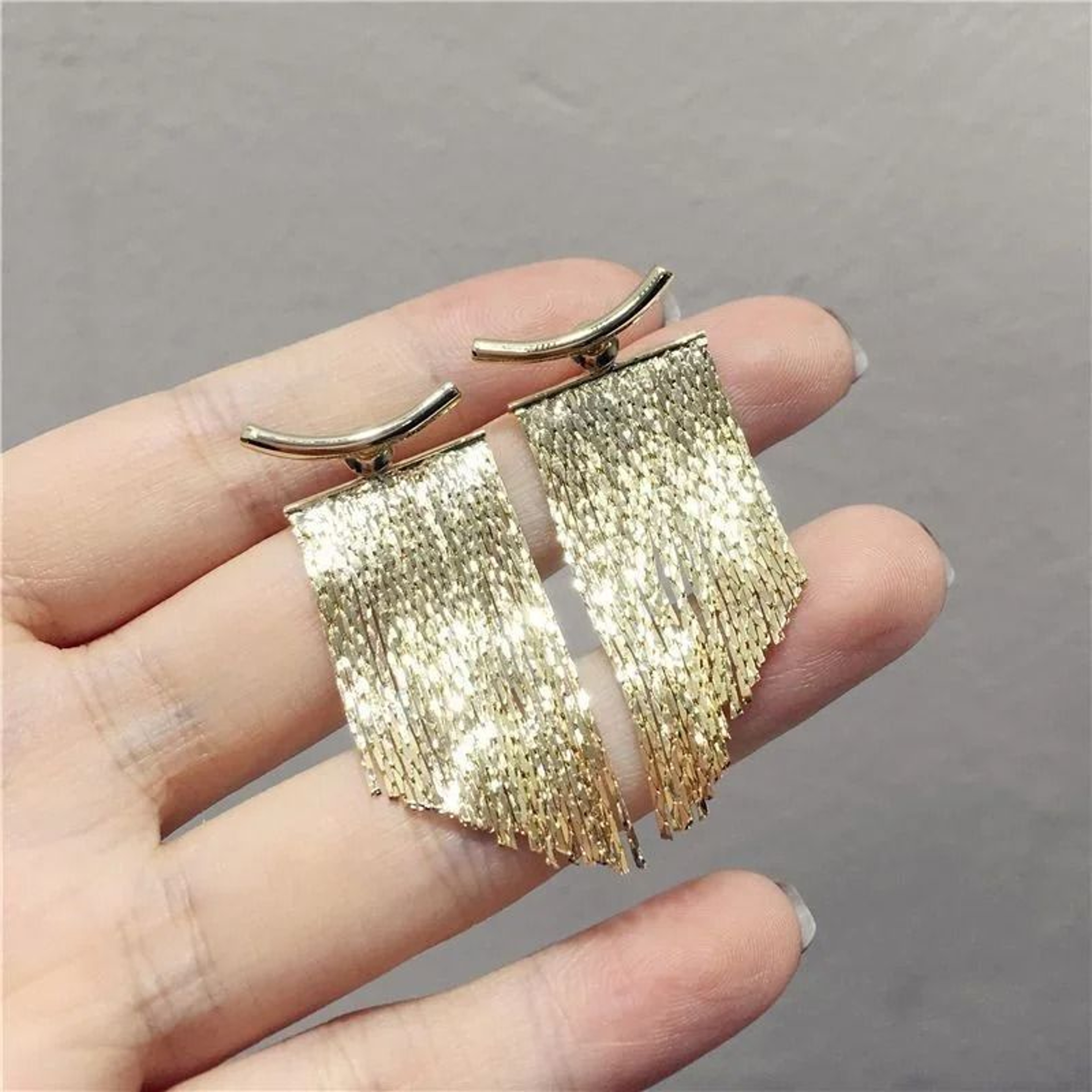 Long Gold Color Bling Tassel Earrings 2