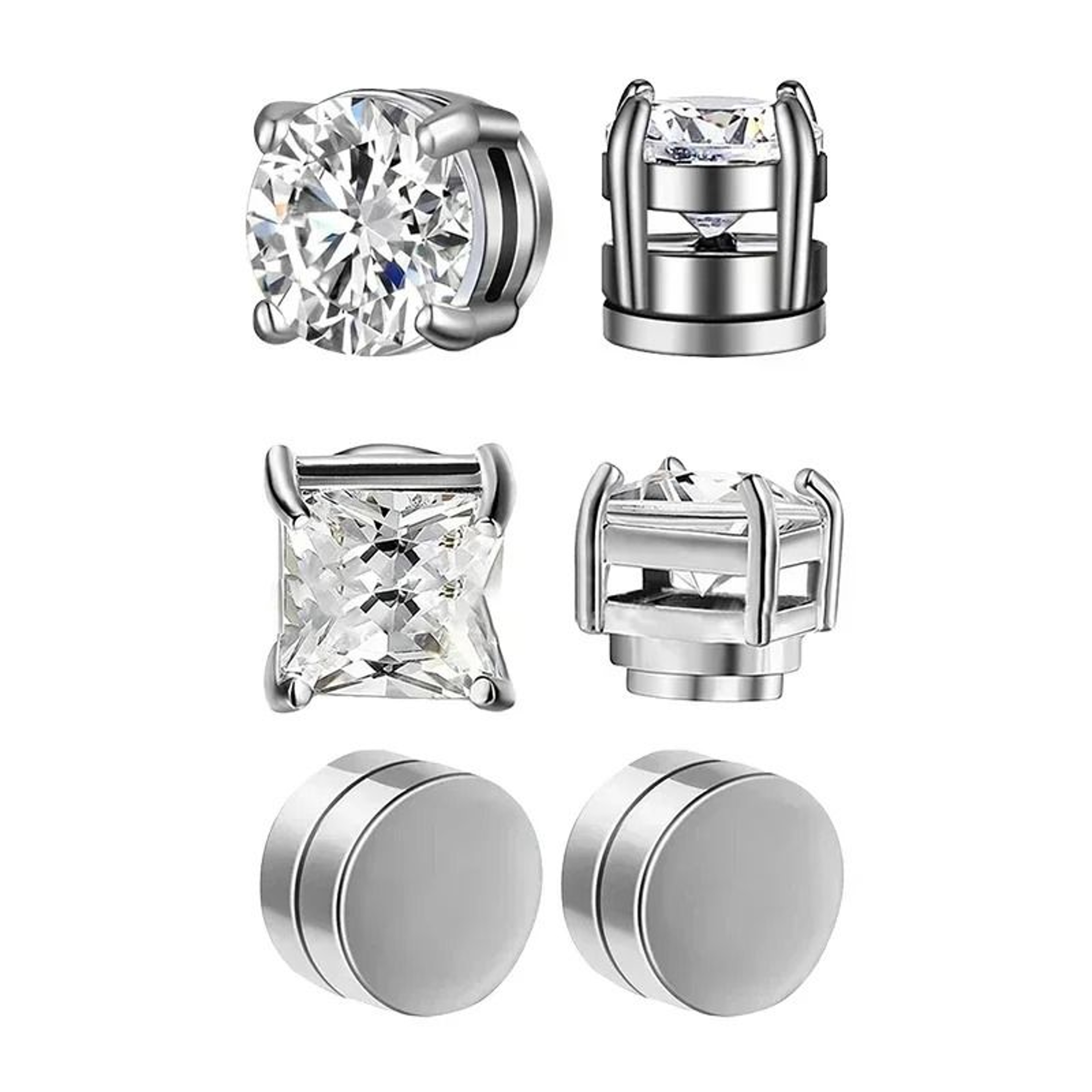 3Pair 6mm Crystal Magnetic NoPierce Stud Set 6