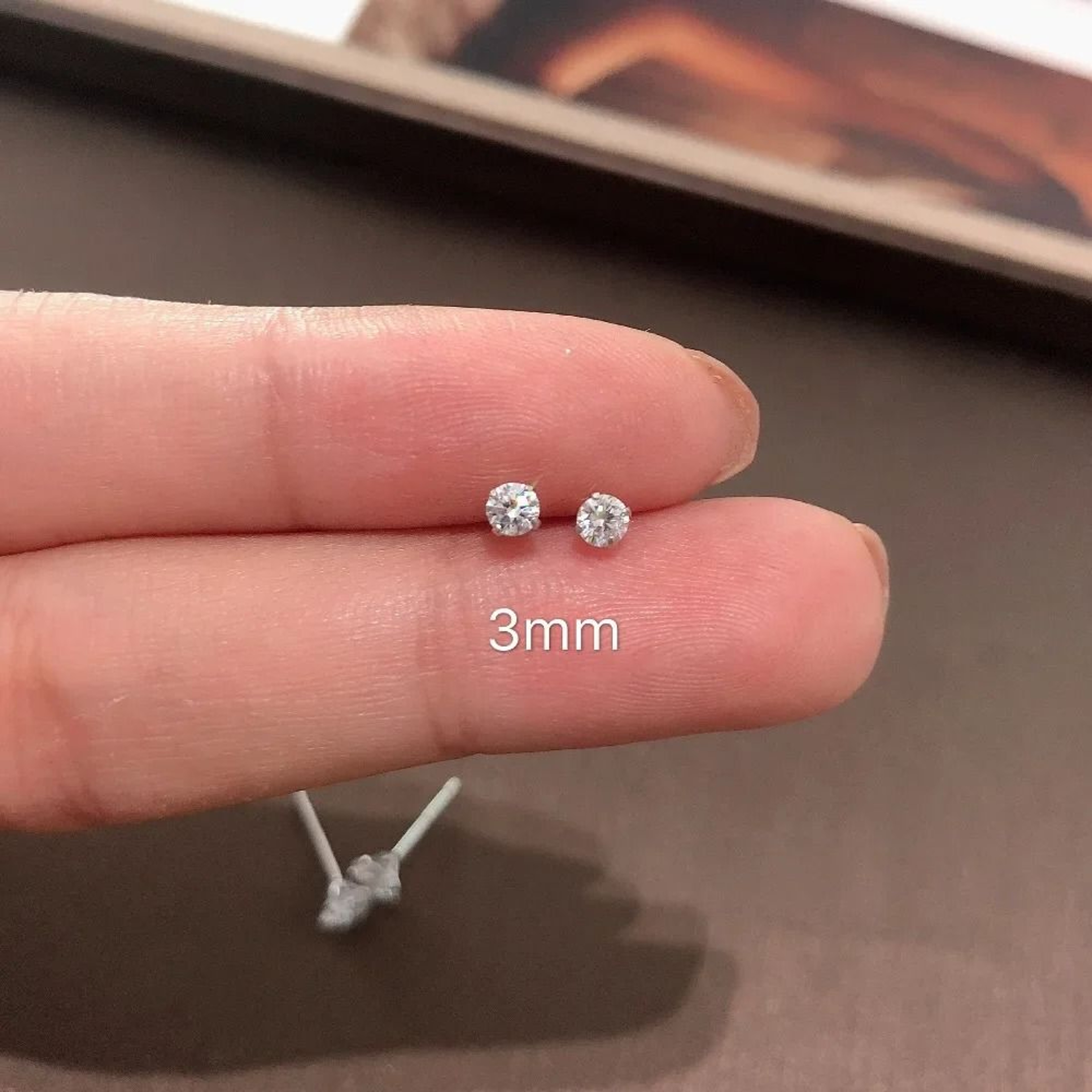 925 Sterling Silver Tiny Crystal Stud Earrings 6