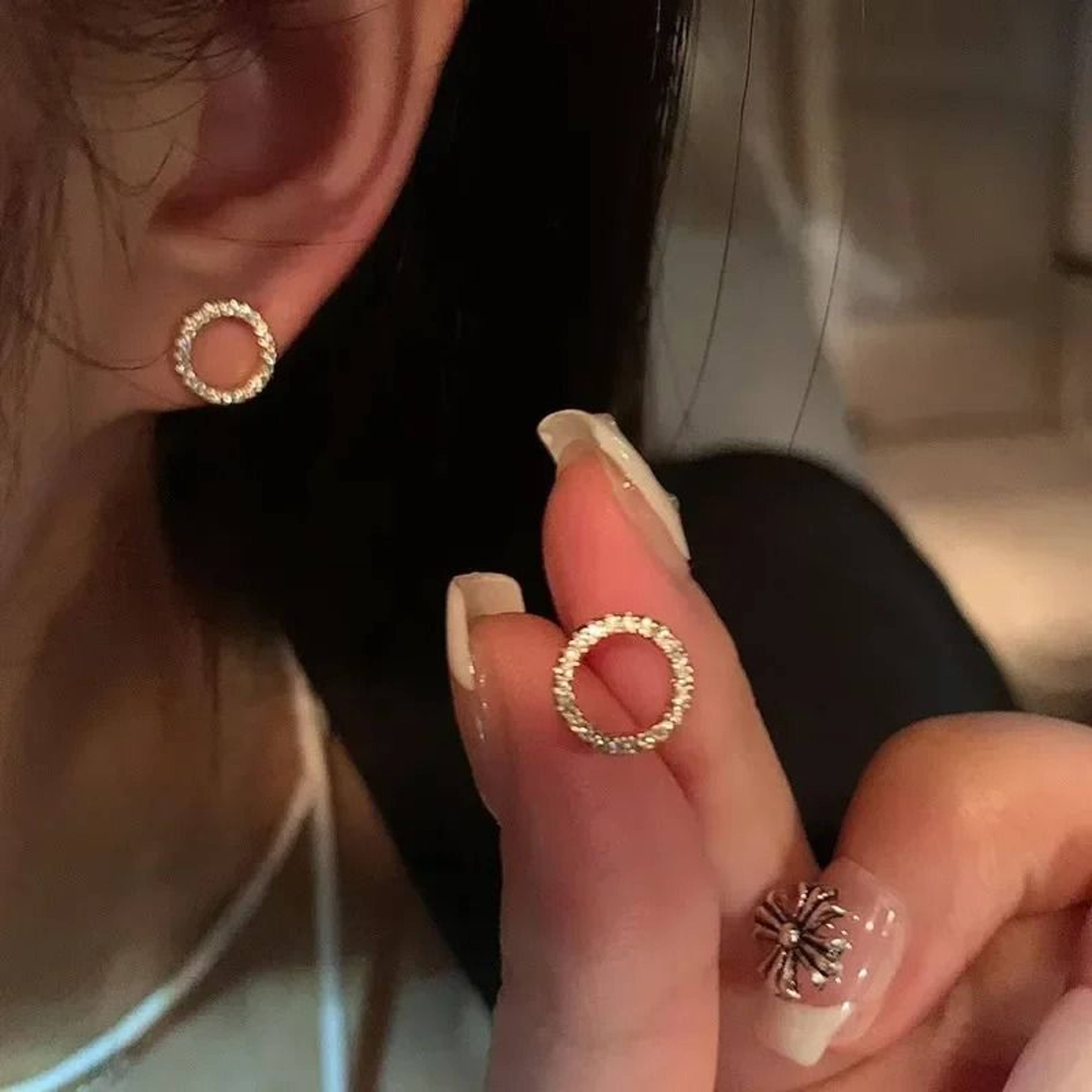 Delicate Small Circle Crystal Studs 3