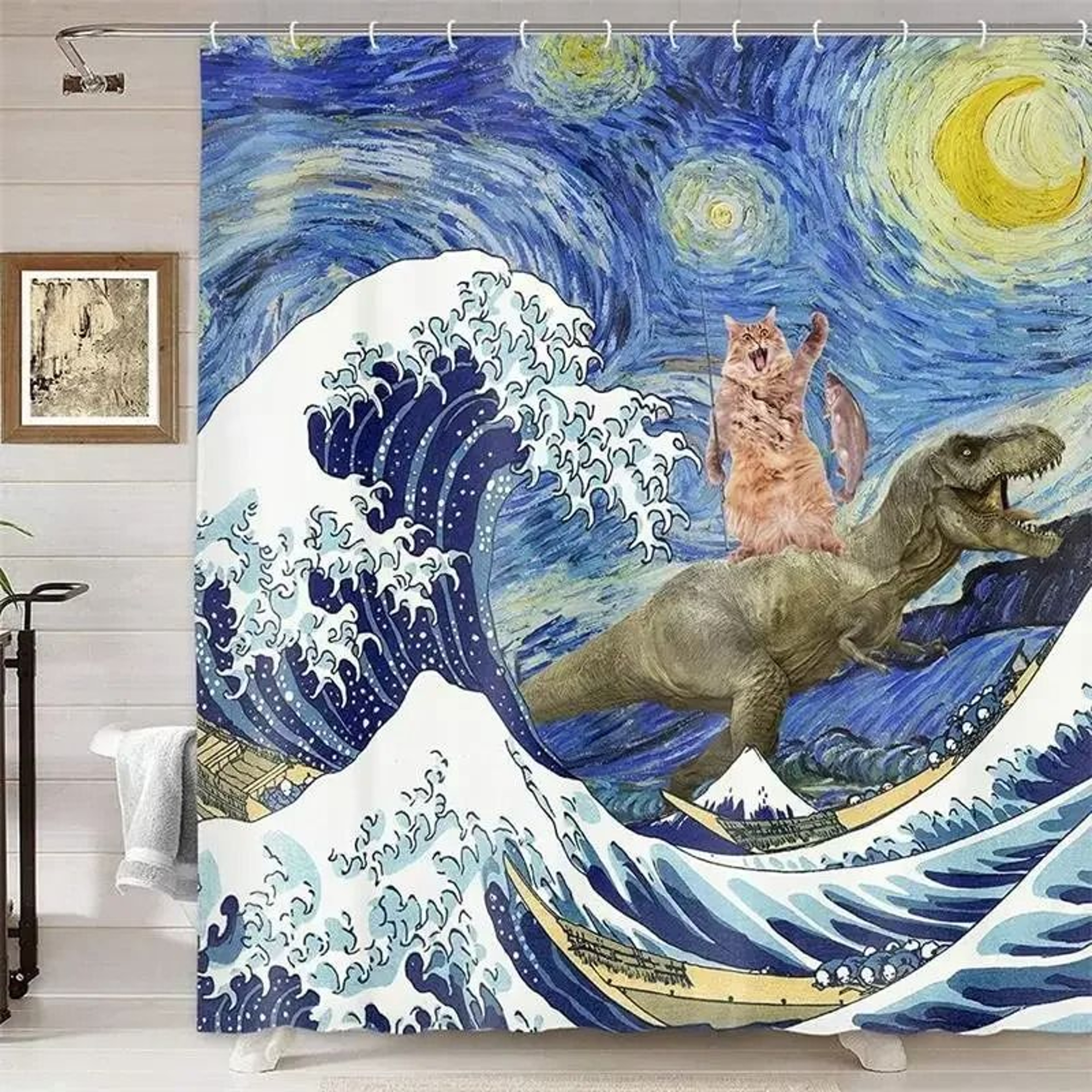 Creative Kids "Cat Riding Dinosaur" Shower Curtain – view 9