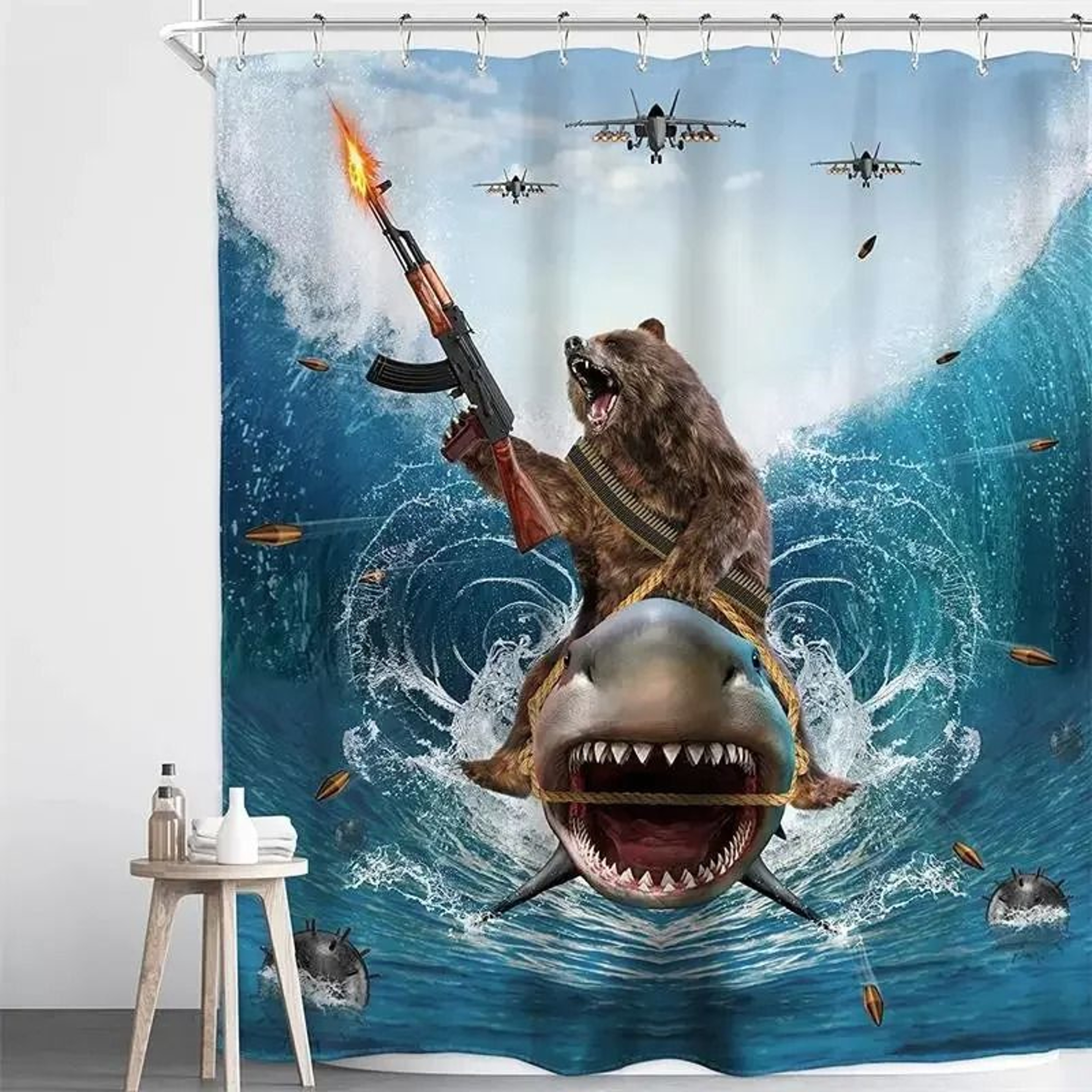 Creative Kids "Cat Riding Dinosaur" Shower Curtain – view 13