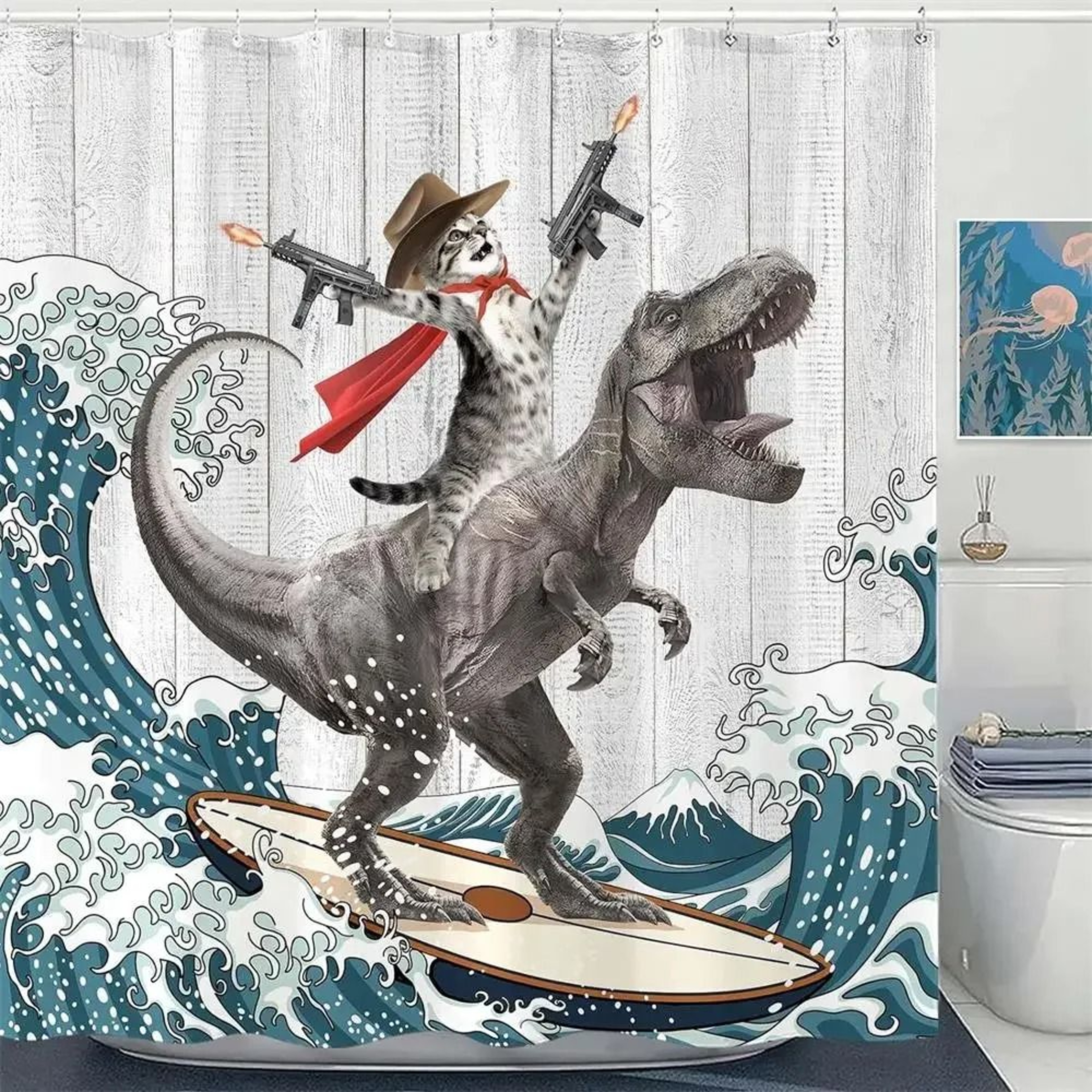 Creative Kids "Cat Riding Dinosaur" Shower Curtain – view 14