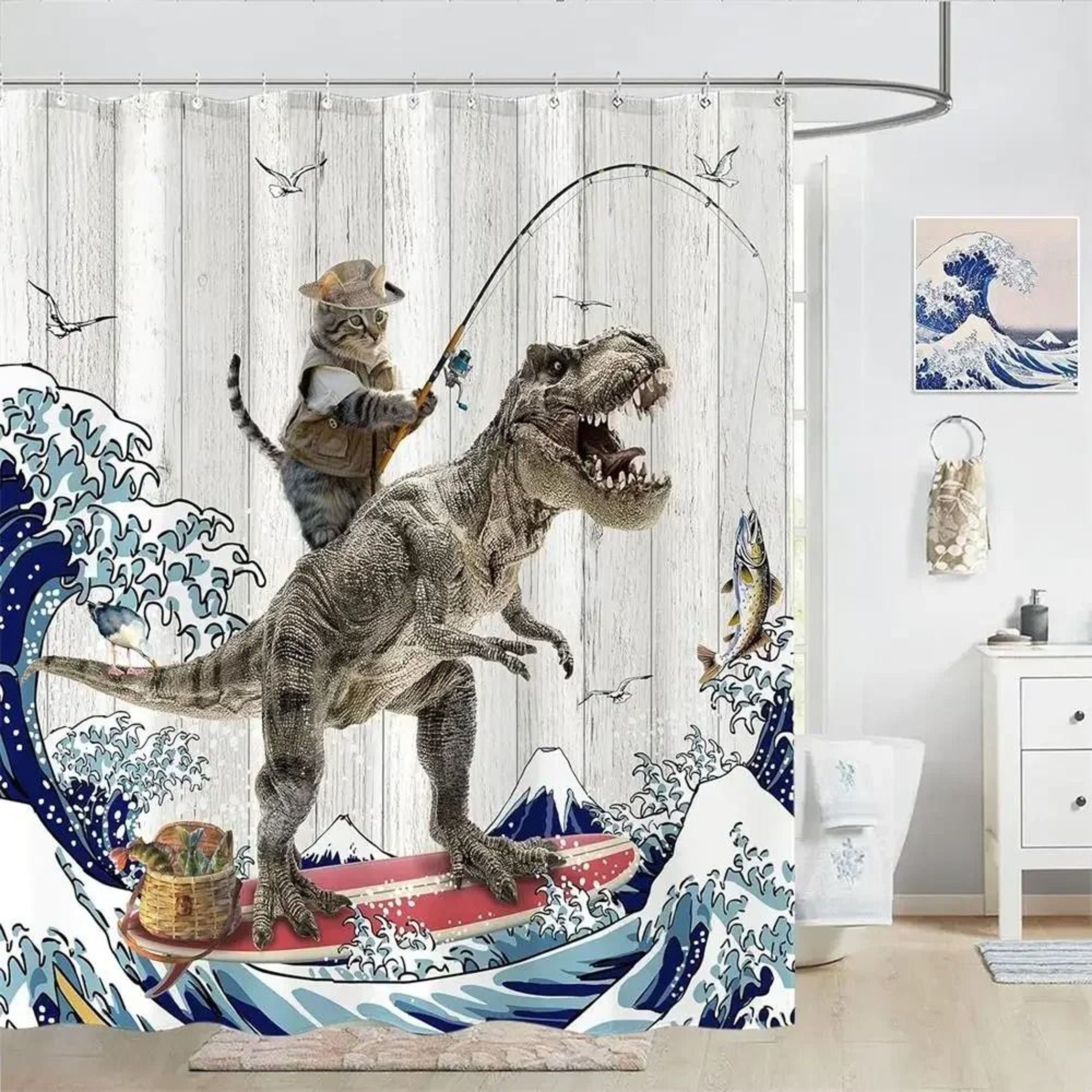 Creative Kids "Cat Riding Dinosaur" Shower Curtain – view 15