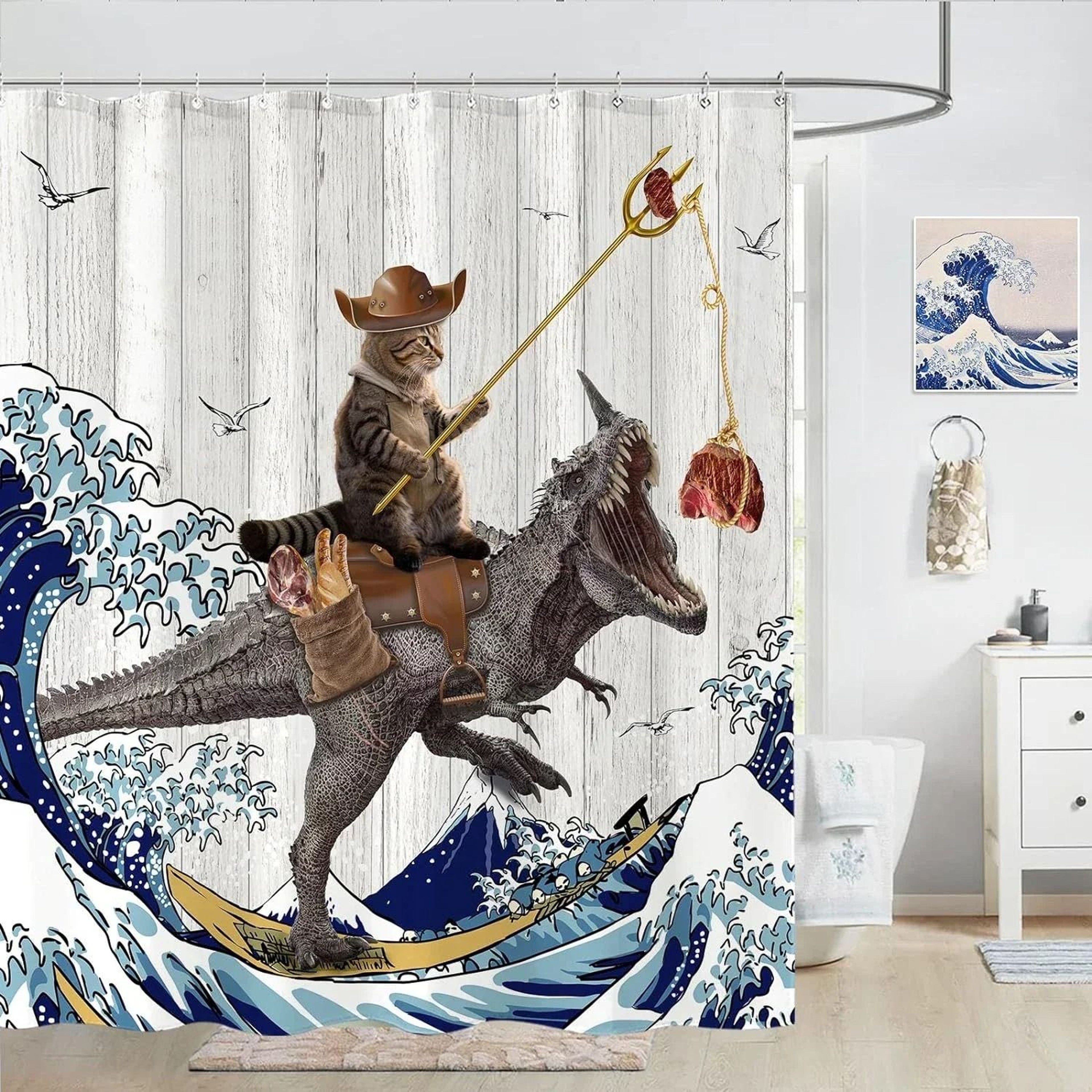 Creative Kids "Cat Riding Dinosaur" Shower Curtain – view 16
