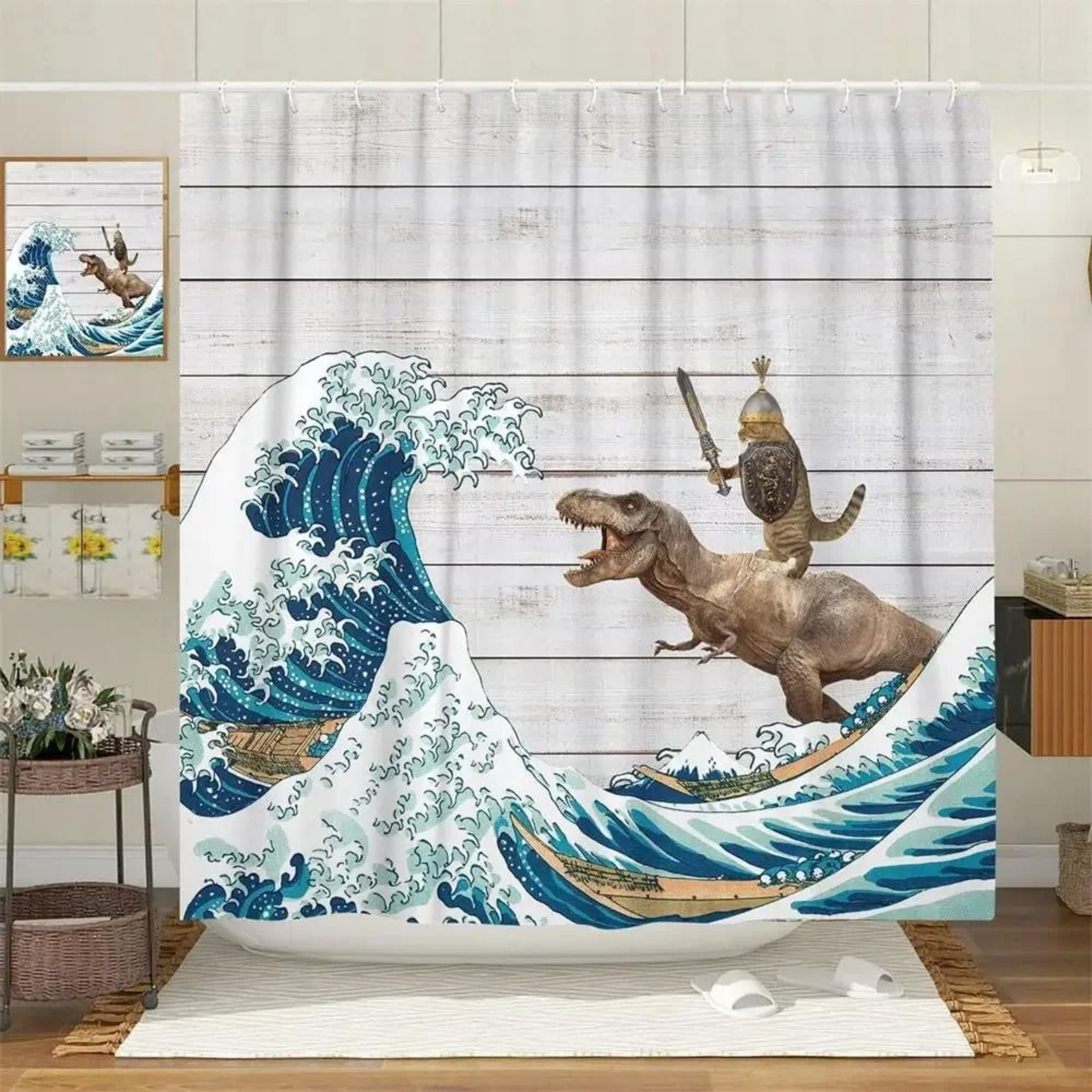 Creative Kids "Cat Riding Dinosaur" Shower Curtain – view 17