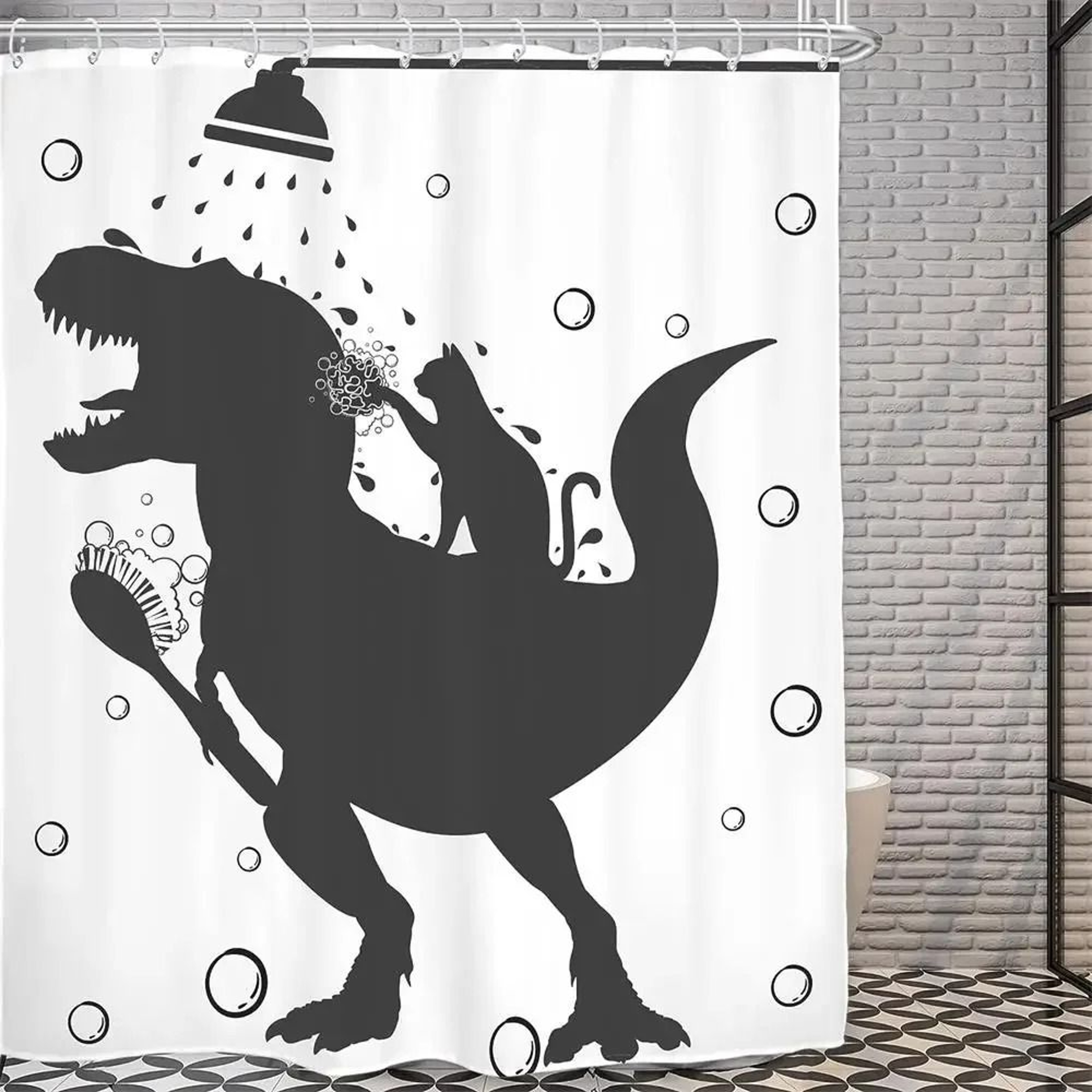 Creative Kids "Cat Riding Dinosaur" Shower Curtain – view 18