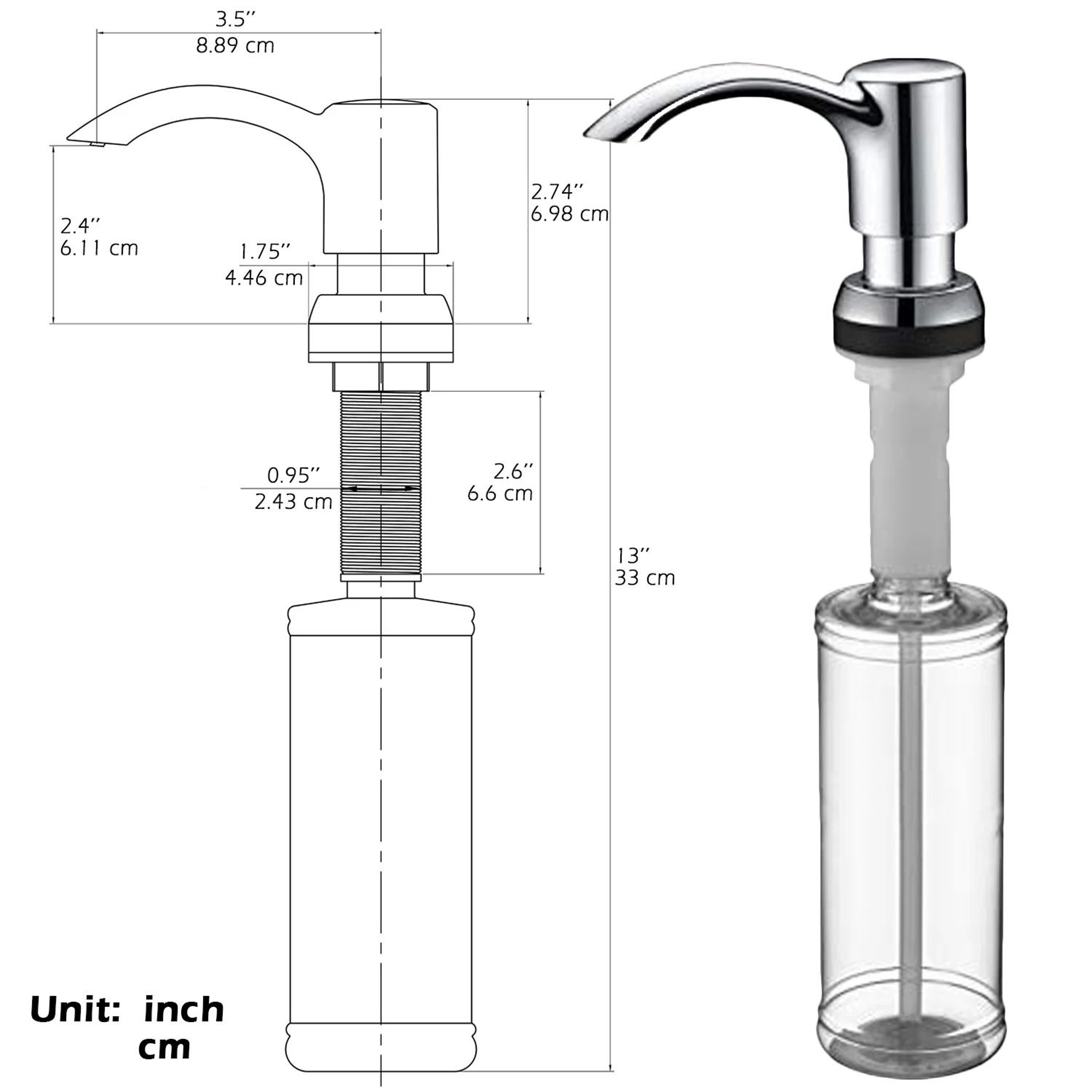 Sleek BuiltIn Kitchen Sink Soap Dispenser  360ml Modern Countertop Pump For Liquid Soap 5