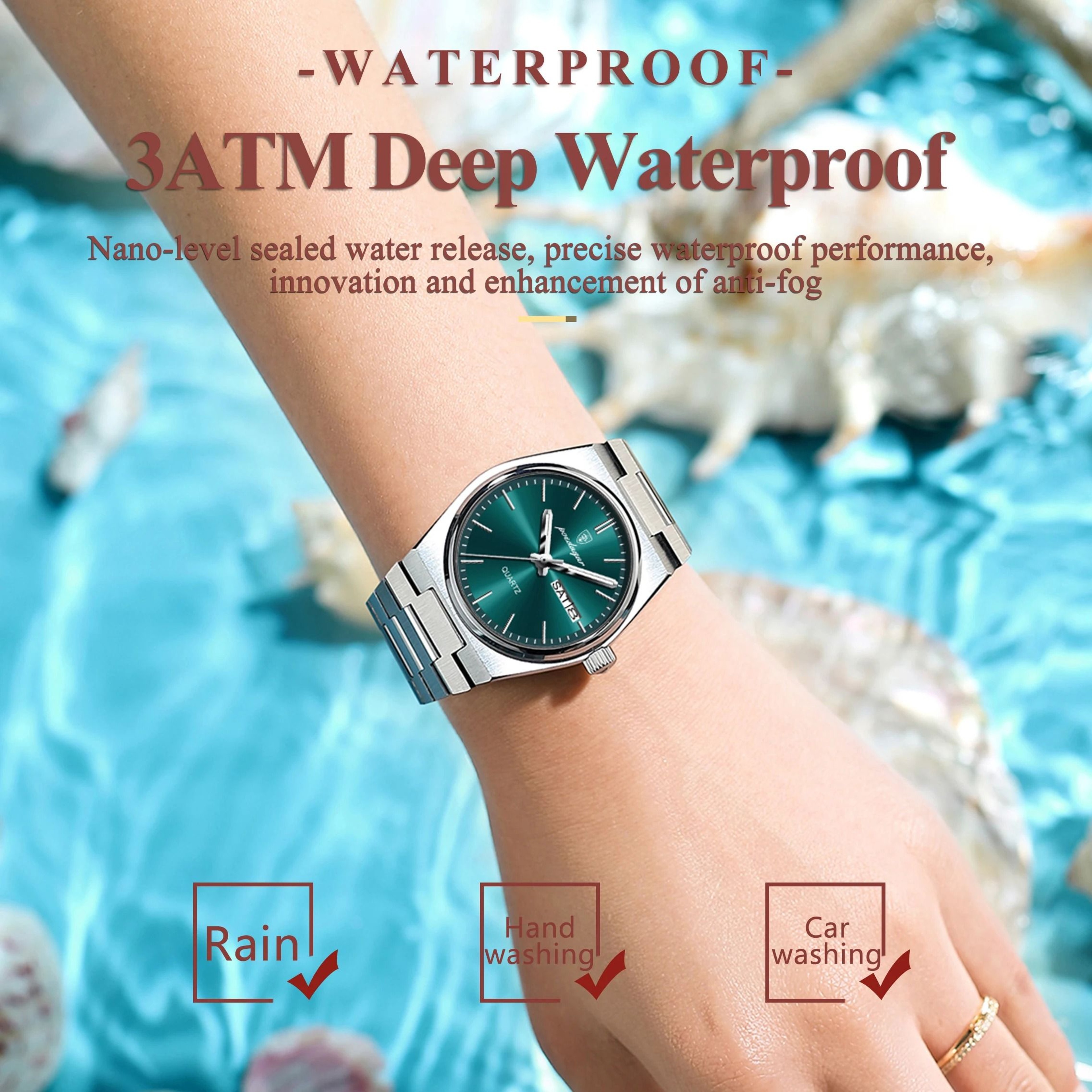 Stainless Steel Quartz Watch  Waterproof Luxury Timepiece With Date And Week Display For Women 0