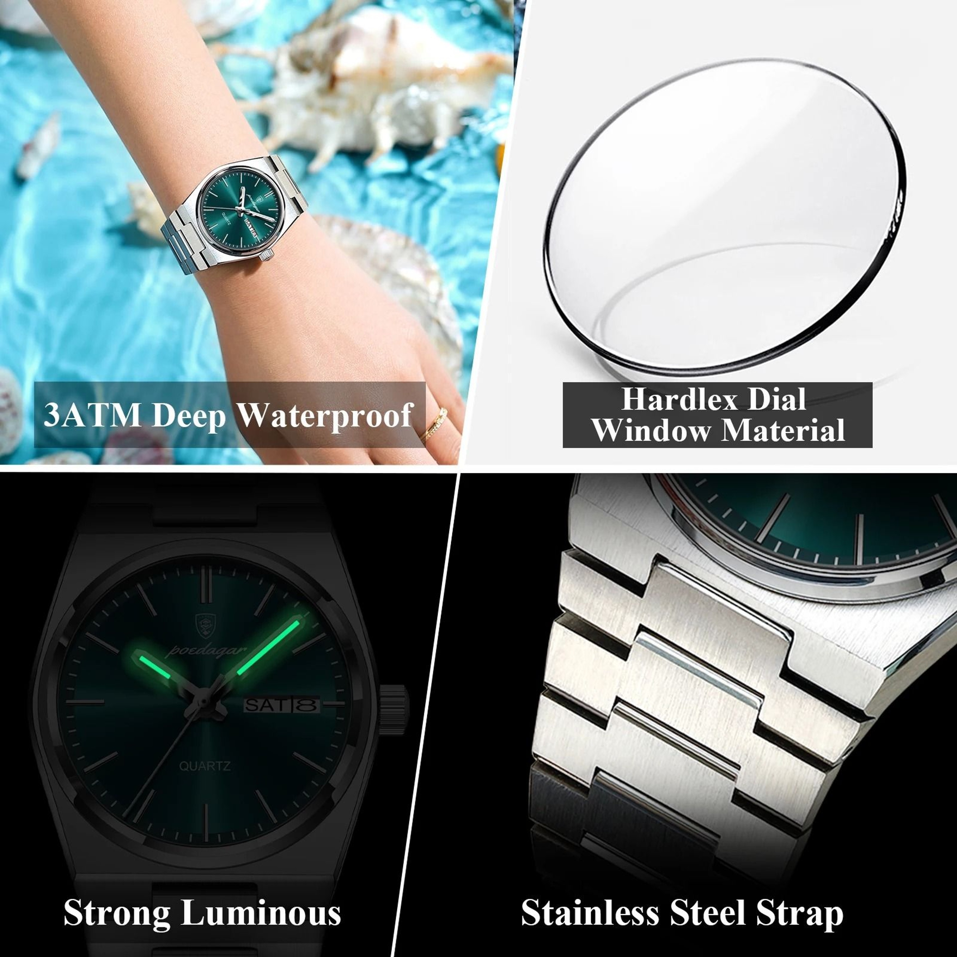 Stainless Steel Quartz Watch  Waterproof Luxury Timepiece With Date And Week Display For Women 1