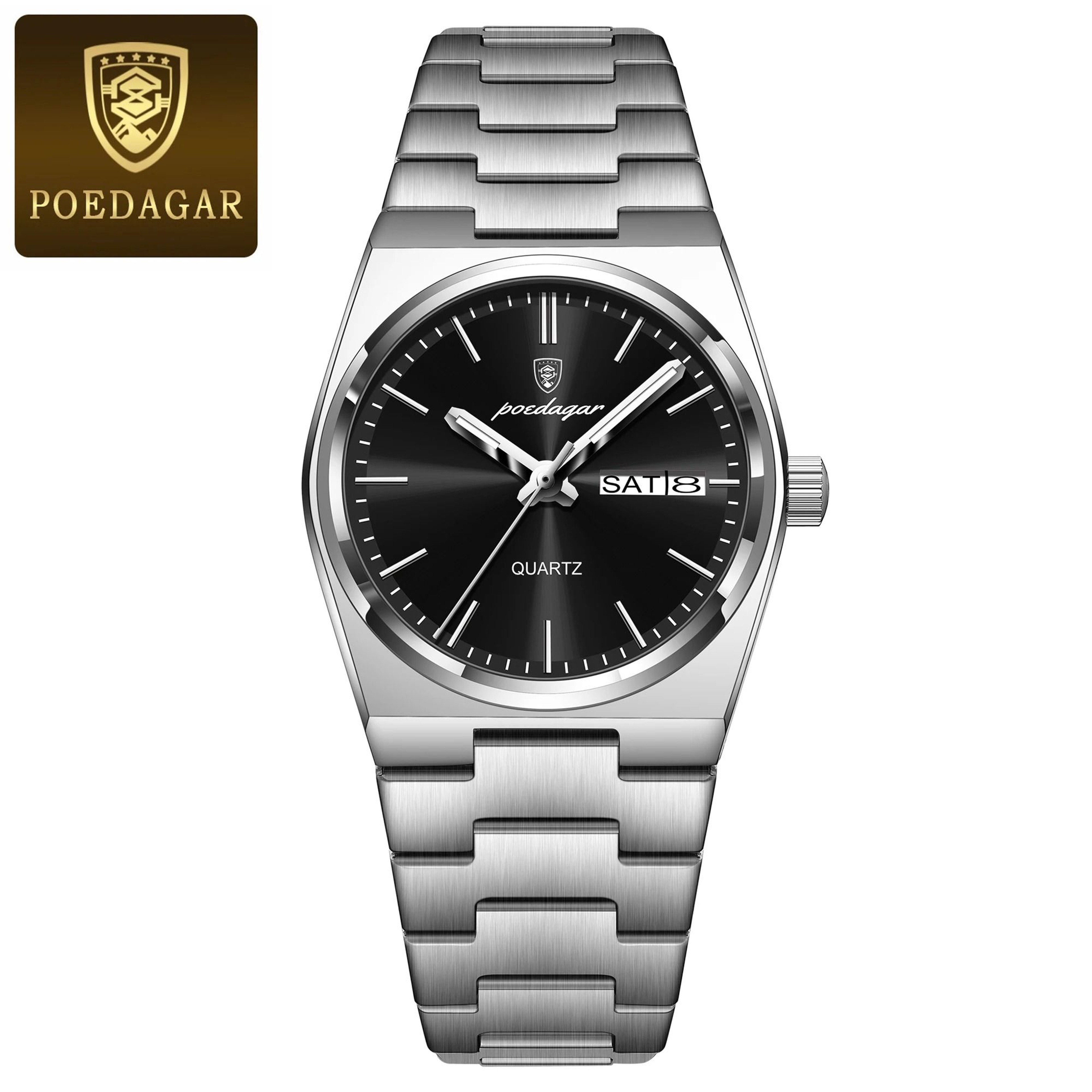 Stainless Steel Quartz Watch  Waterproof Luxury Timepiece With Date And Week Display For Women 7