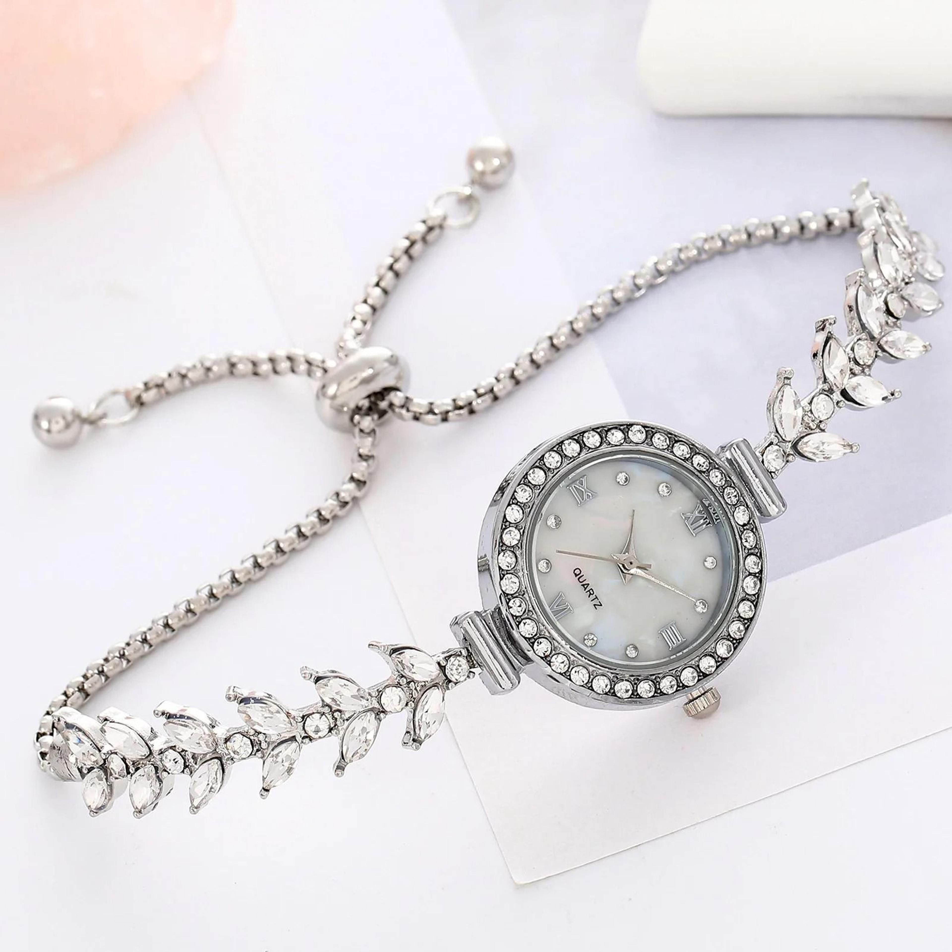 Crystal Diamond Wedding Wristwatch  Elegant Quartz Bracelet Watch With Adjustable Fit For Brides An 3