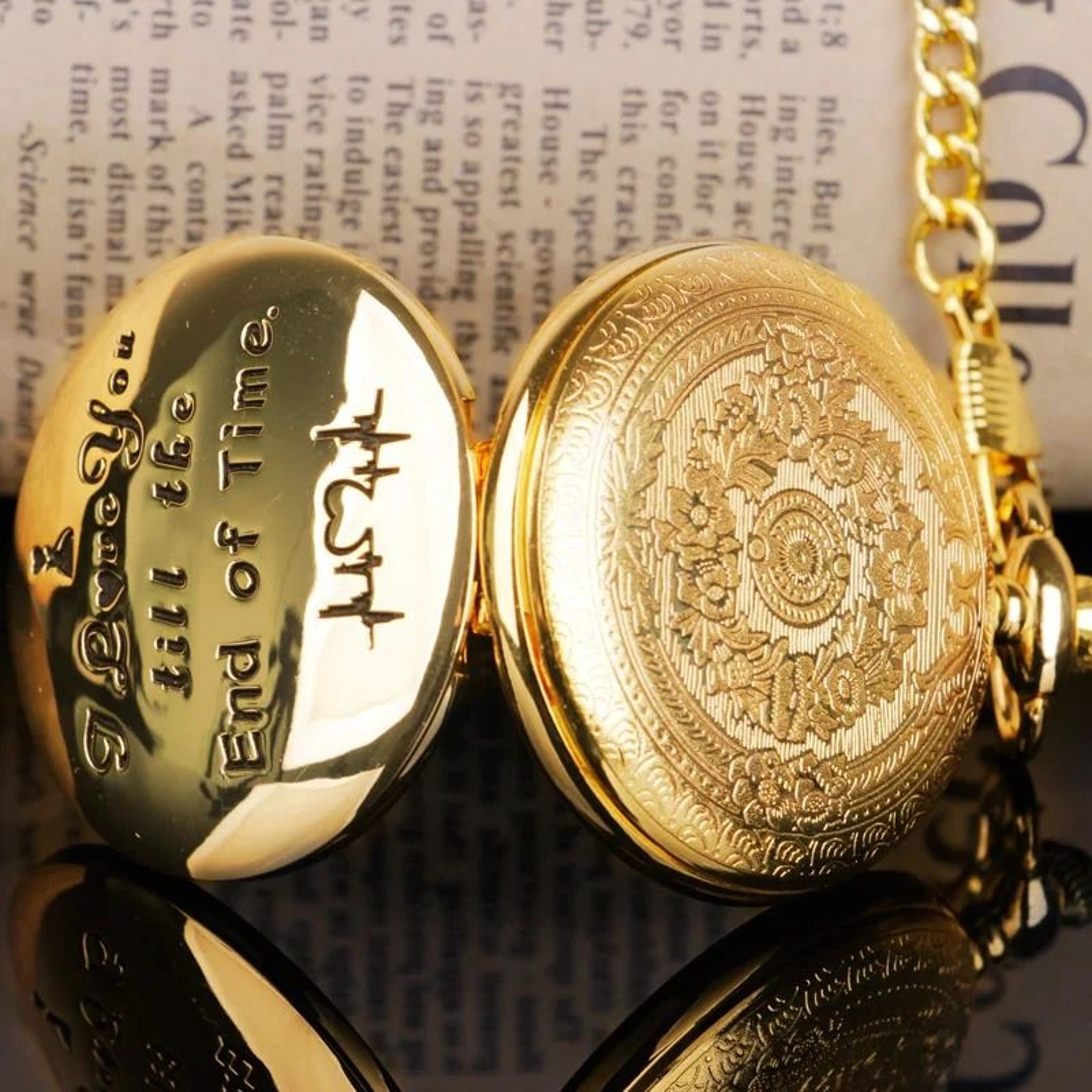 I Love You Golden Quartz Pocket Watch  Elegant Couples Gift Pendant And HighQuality 4