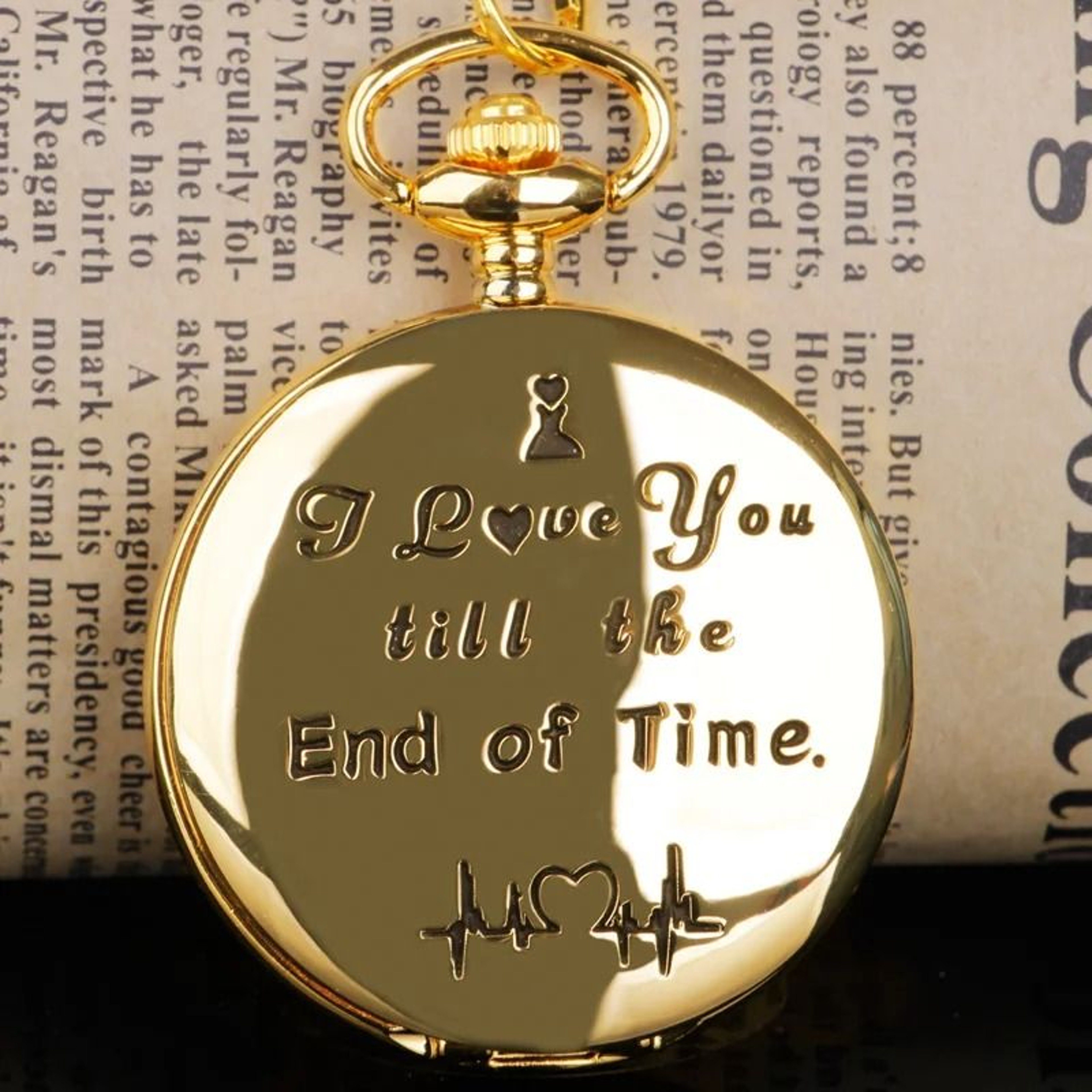 I Love You Golden Quartz Pocket Watch  Elegant Couples Gift Pendant And HighQuality 6