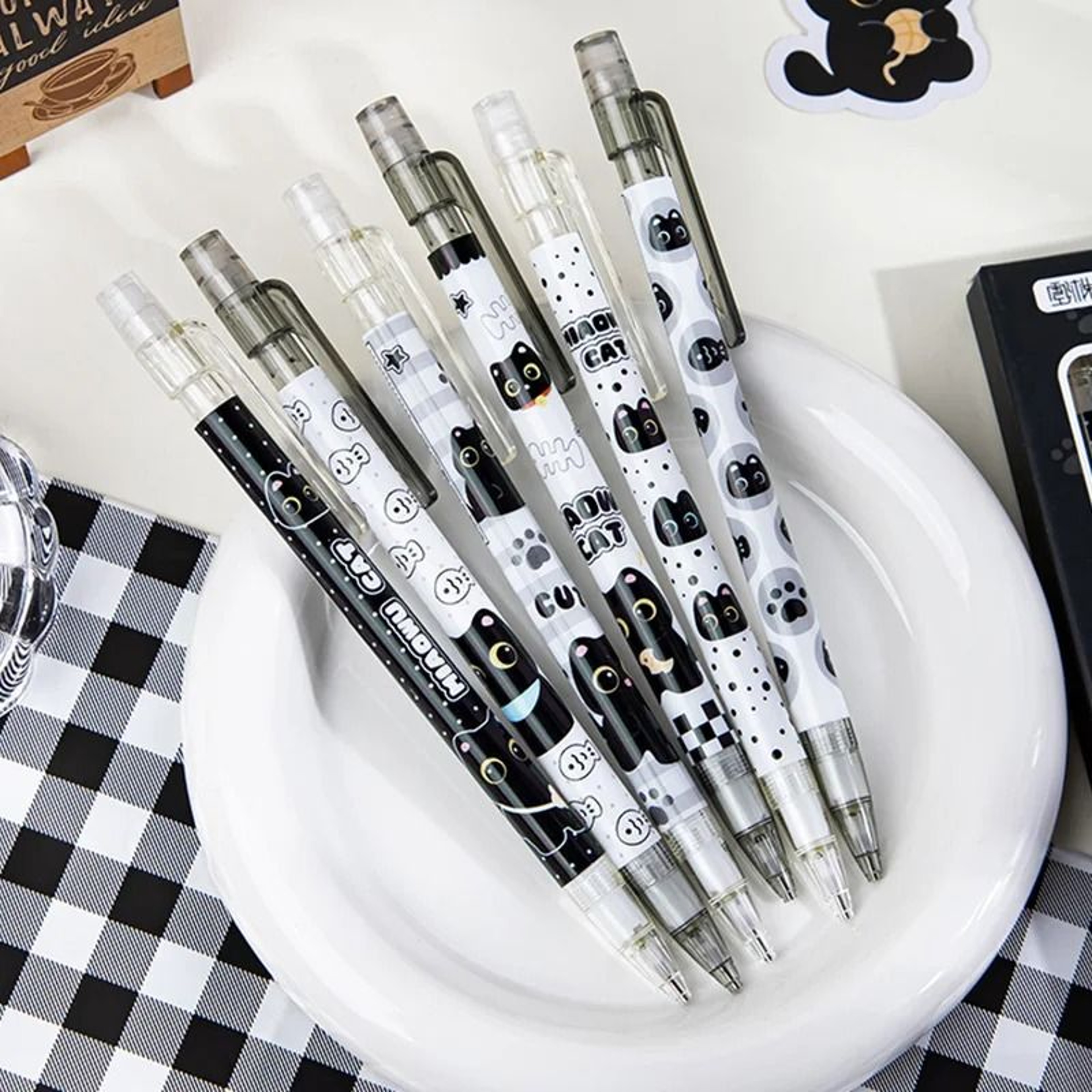 6Piece Cute Cat Mechanical Pencil Set  05mm Precision Writing  Drawing Tools For School  Office 1