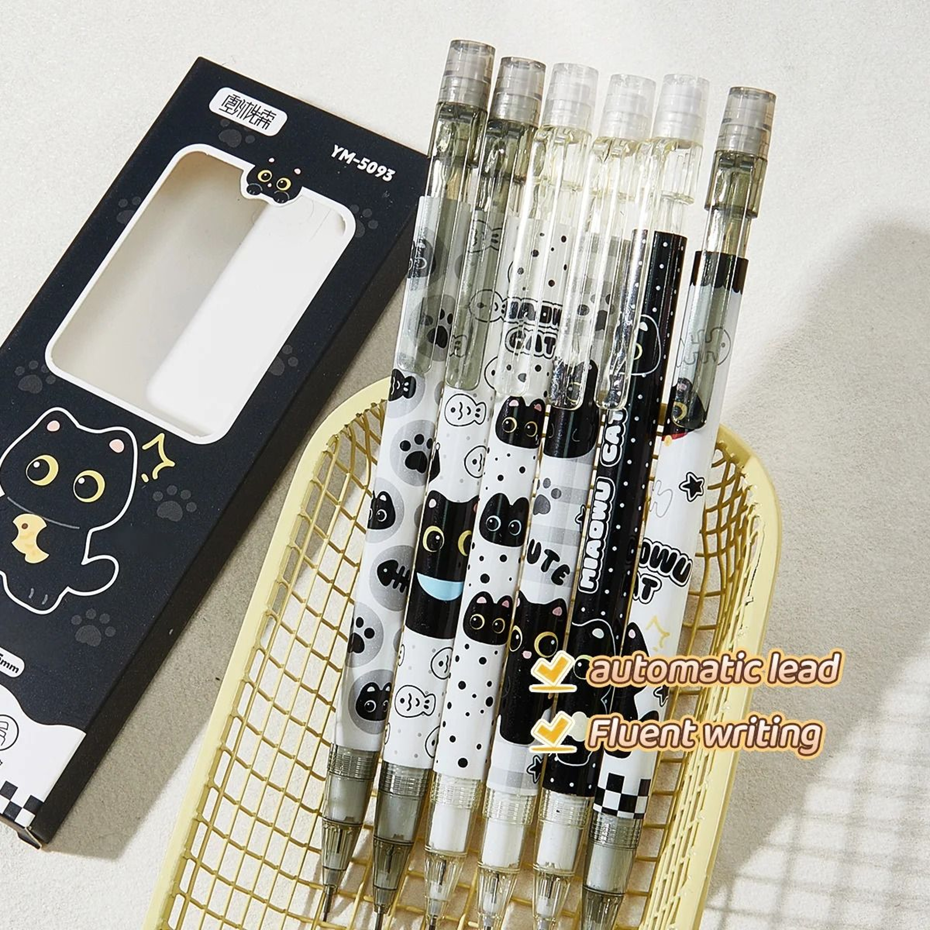 6Piece Cute Cat Mechanical Pencil Set  05mm Precision Writing  Drawing Tools For School  Office 4