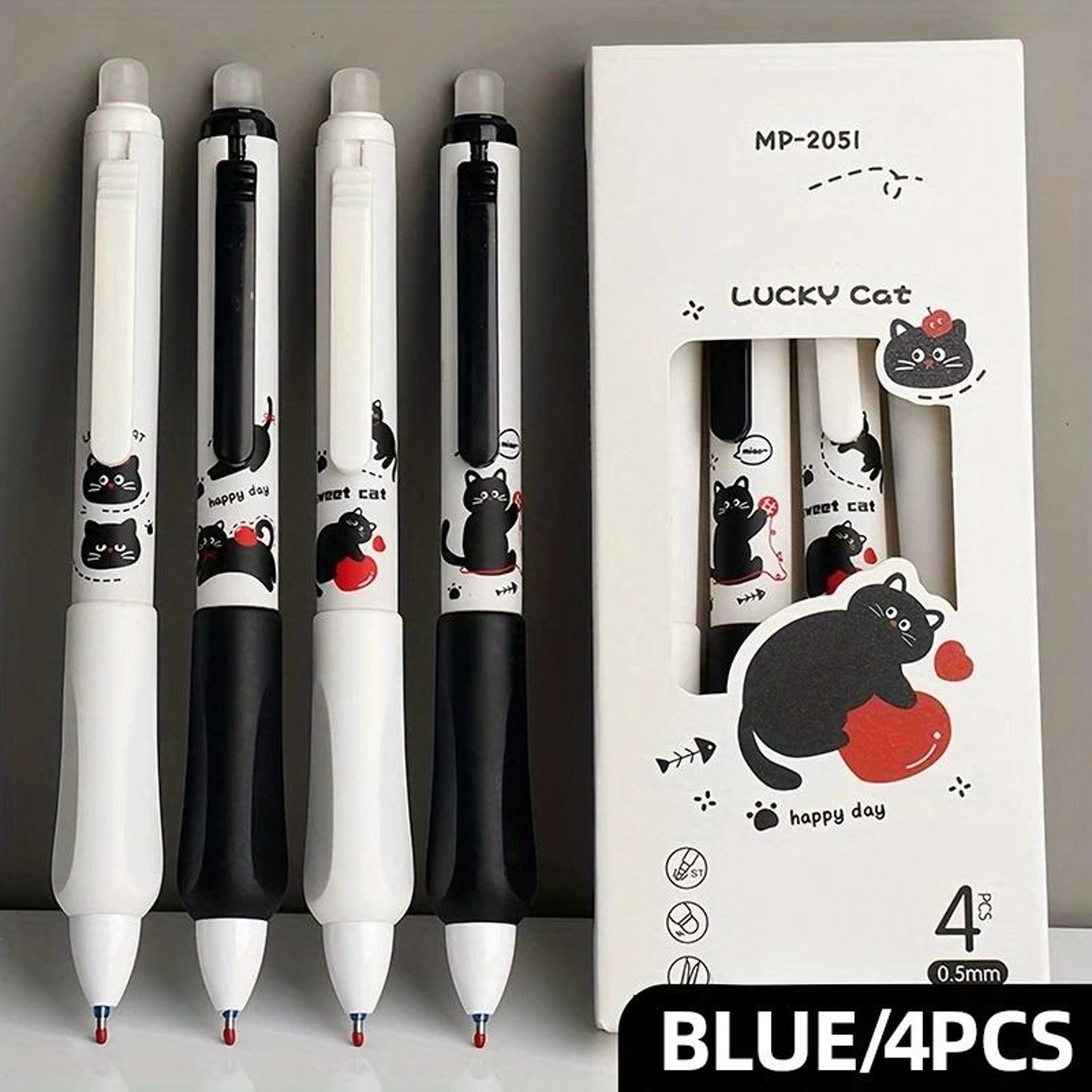 4Pack Cute Cat Erasable Gel Pen Set  05mm Precision Blue Ink For Effortless Writing  Editing 0