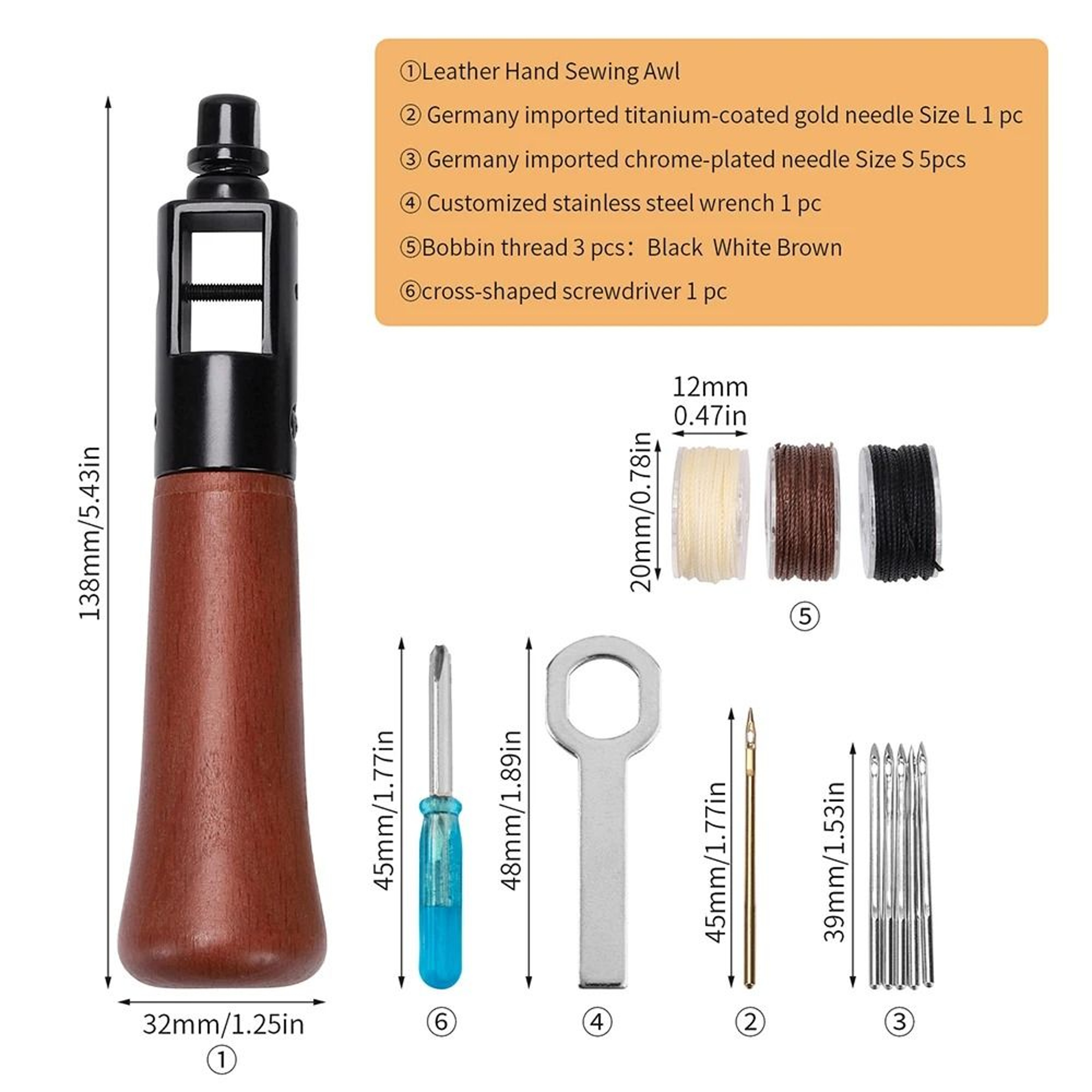 Handheld Leather Stitching Awl  Professional Hand Sewing  Repair Kit 4