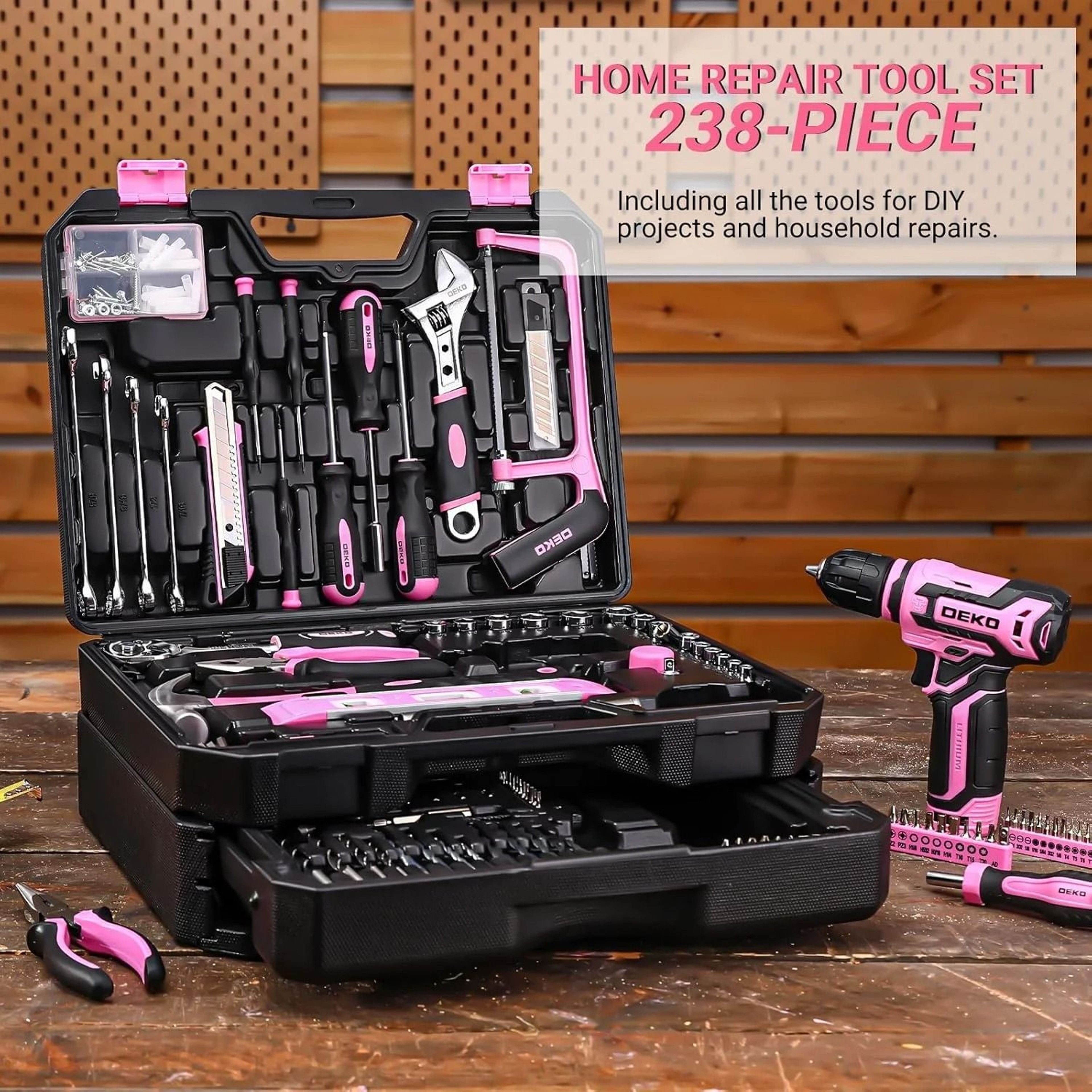 Home Mechanic Toolbox With 12V Cordless Drill  Integrated Power  Hand Tool Set 4