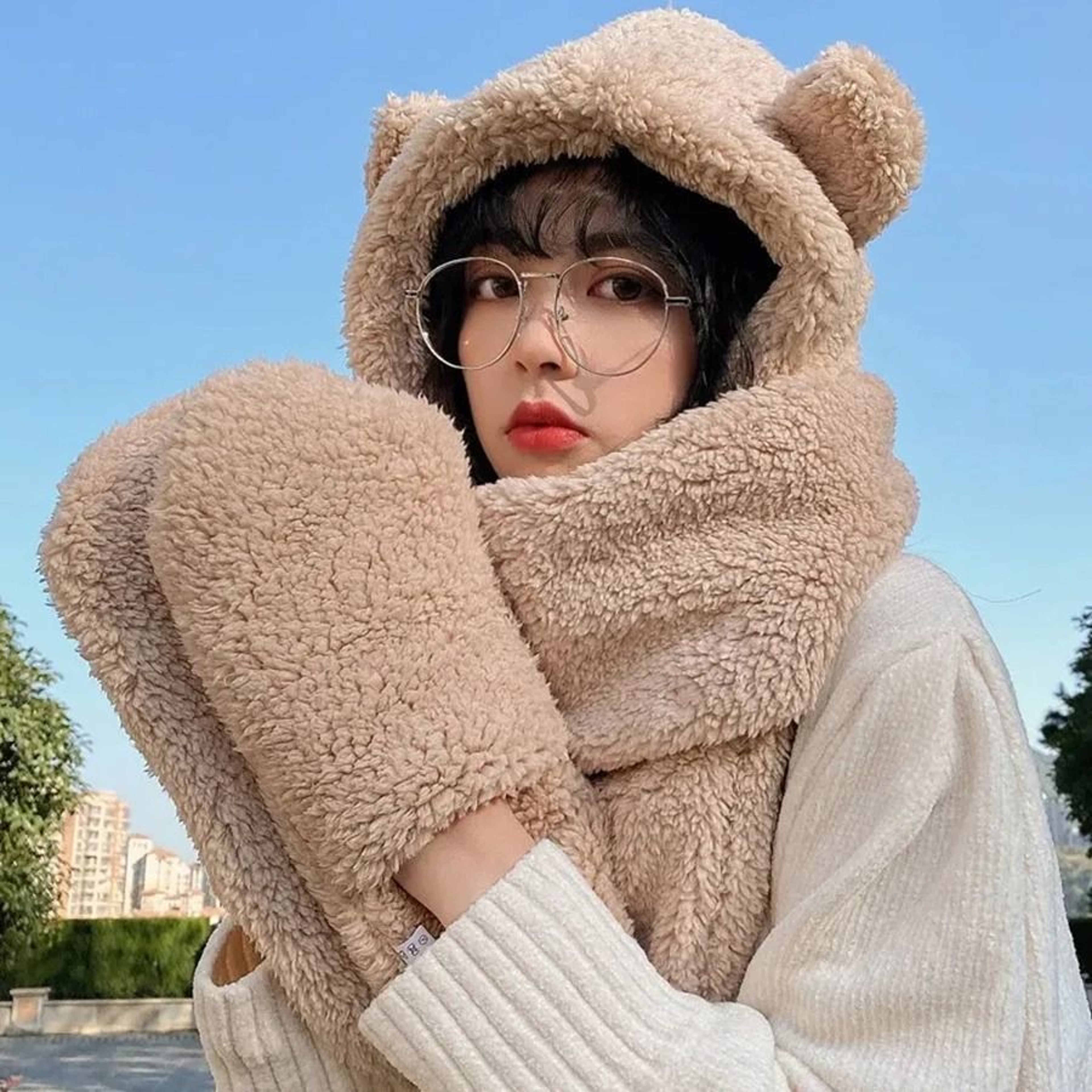 Kawaii Bear Ear 3in1 Winter Thermal Set 9