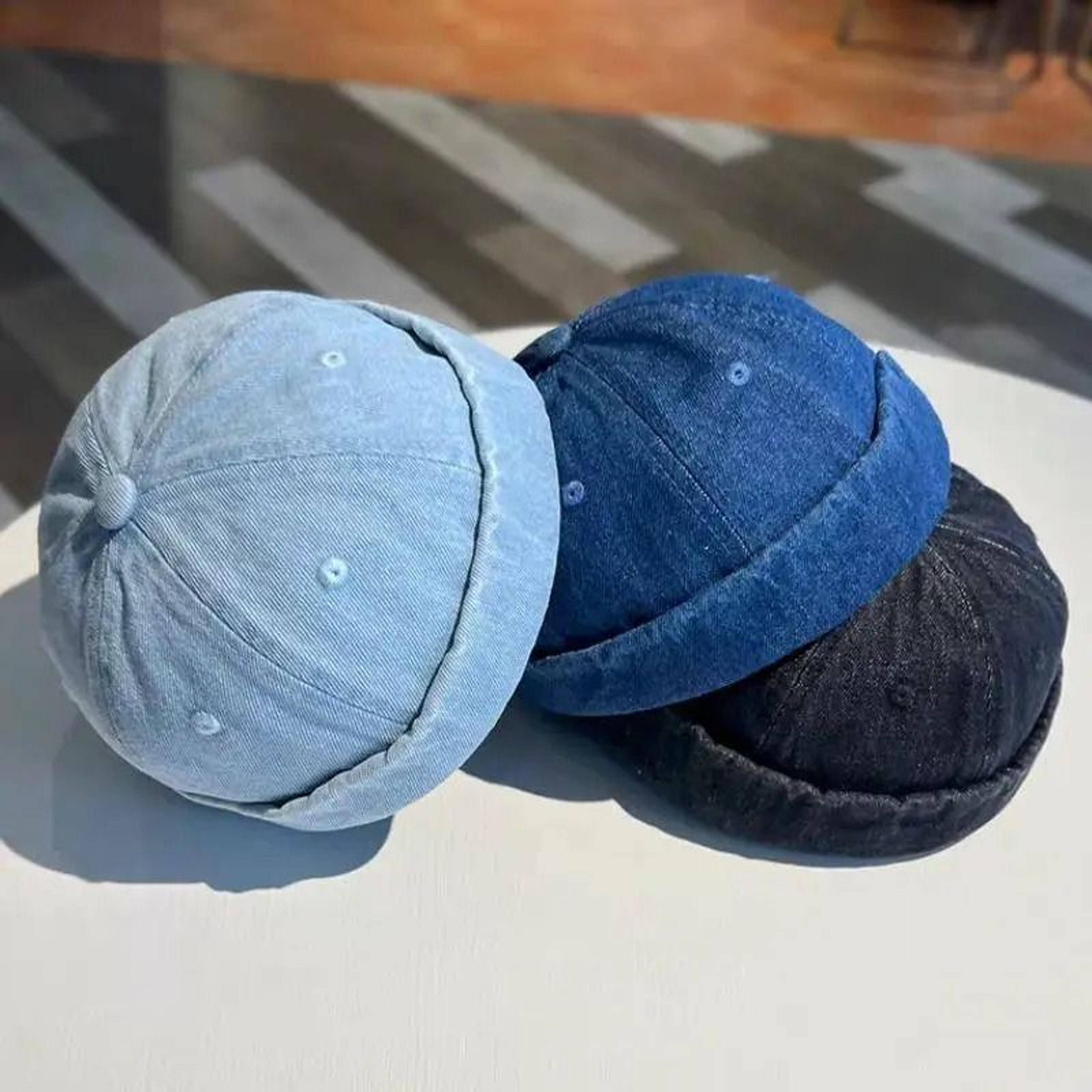 Vintage Denim Brimless Docker Cap 6