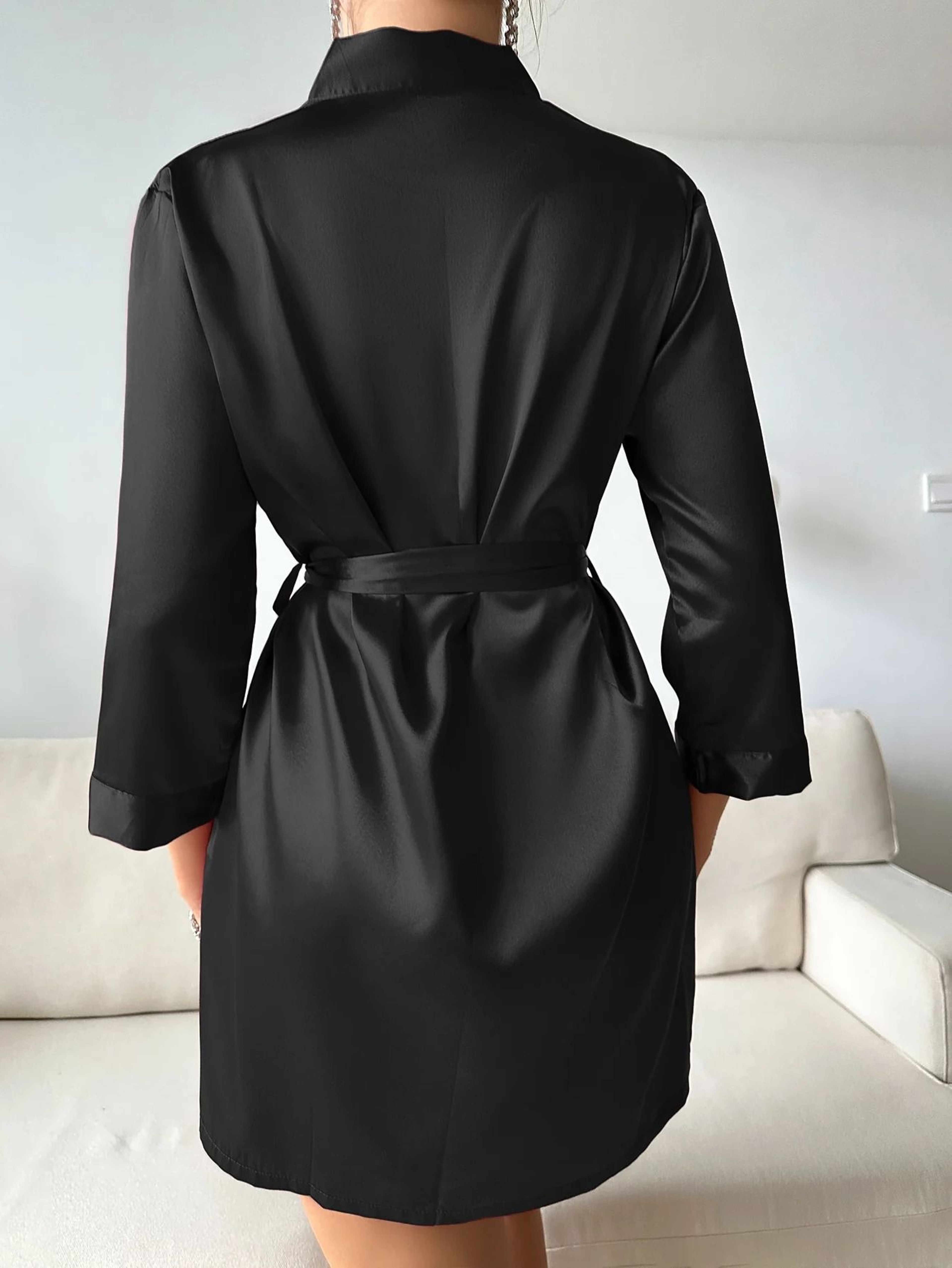 Silky Ice Silk Morning Gown  Elegant LaceUp Summer Bathrobe 2