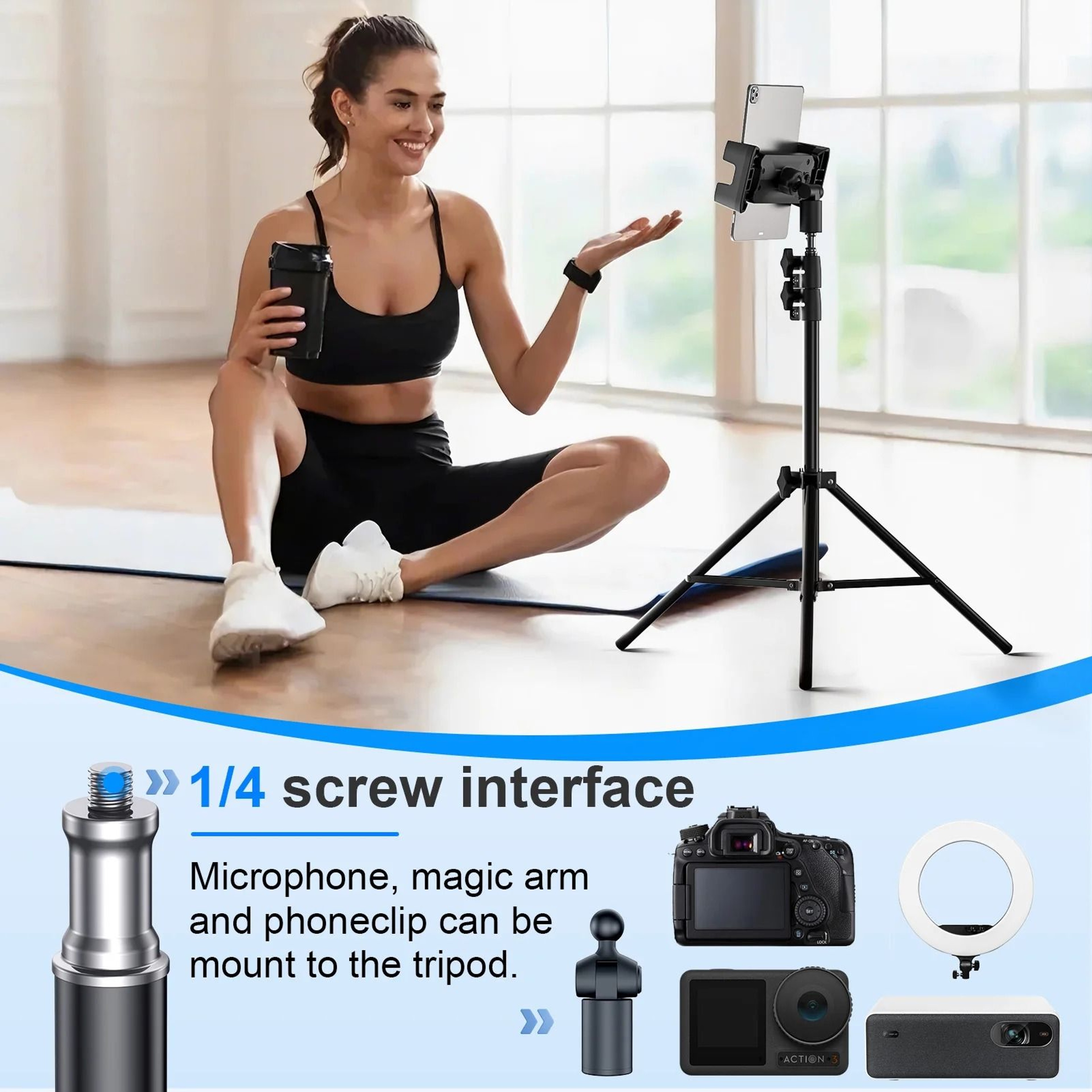 Tripod Floor Tablet Stand  Adjustable HeavyDuty Tablet Support 6