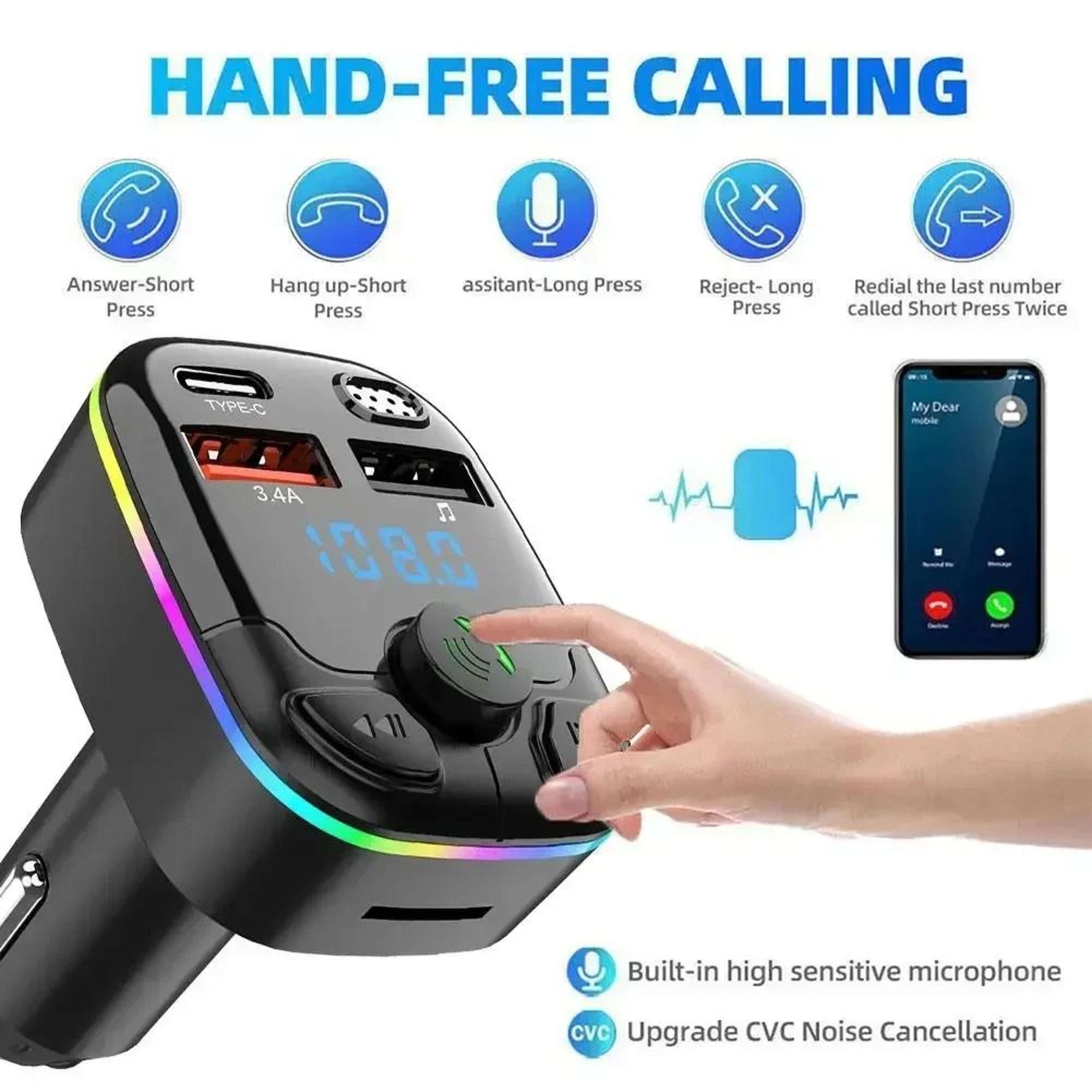 Car Bluetooth 50 FM Transmitter  Dual USB Fast Charging Audio Adapter 0
