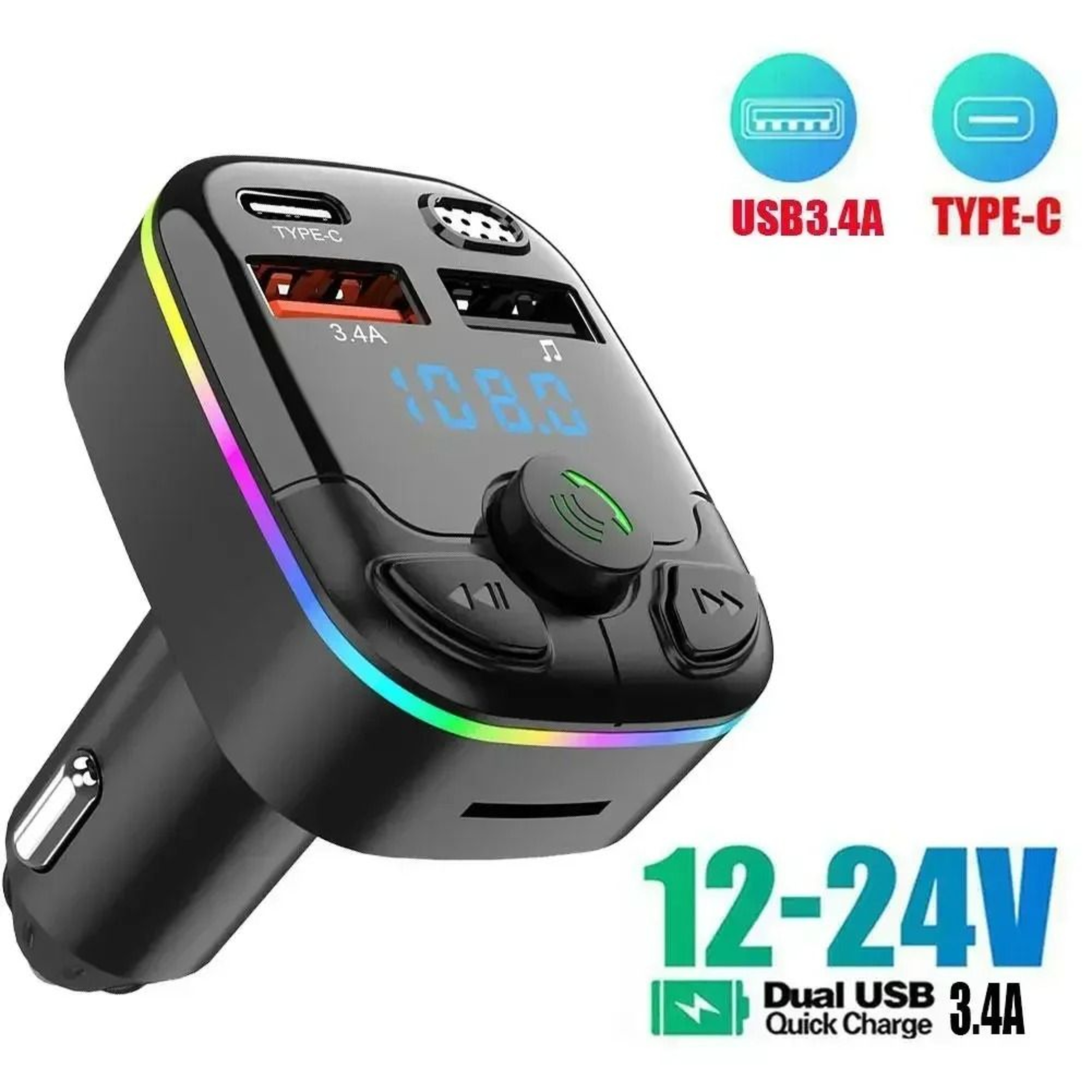 Car Bluetooth 50 FM Transmitter  Dual USB Fast Charging Audio Adapter 3