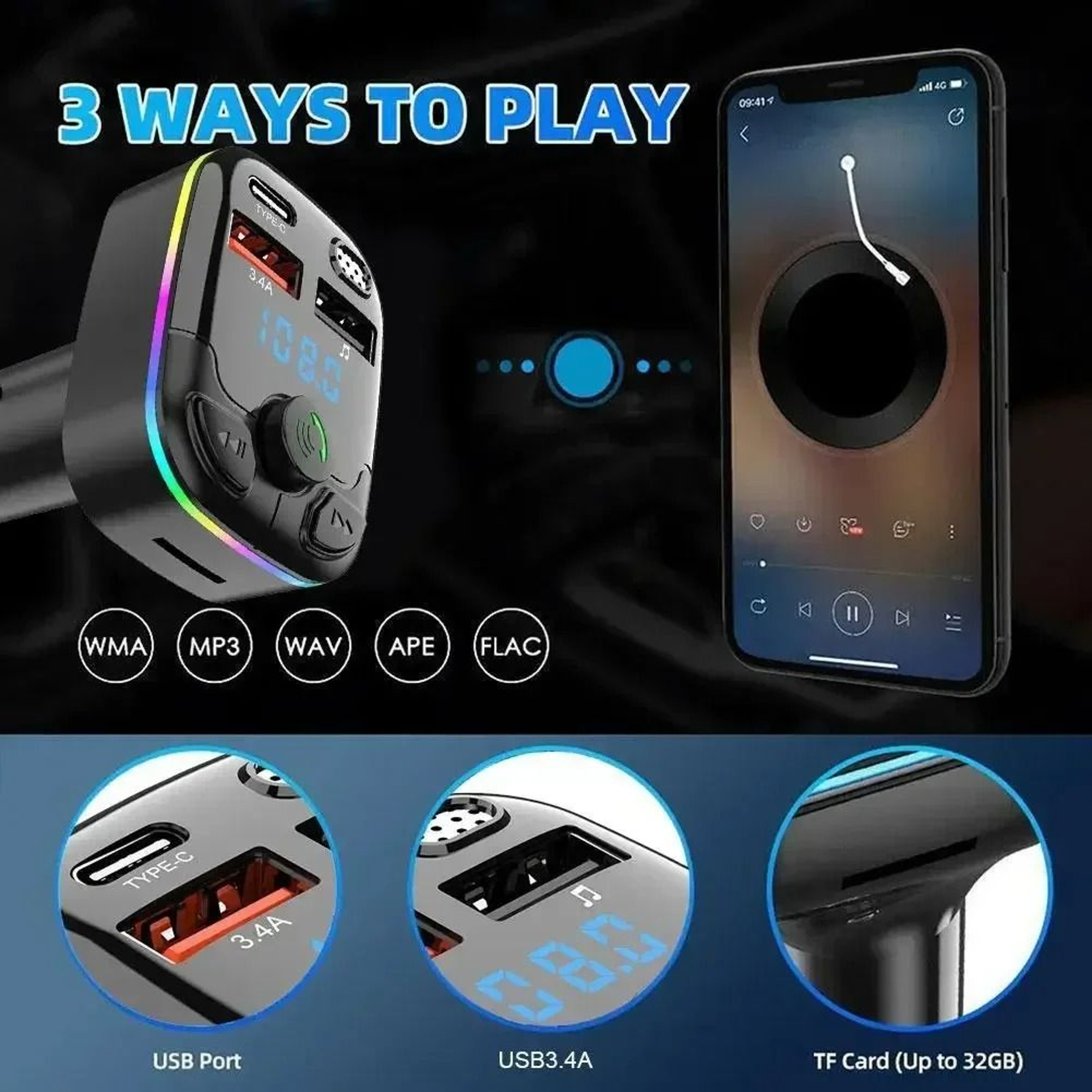 Car Bluetooth 50 FM Transmitter  Dual USB Fast Charging Audio Adapter 4