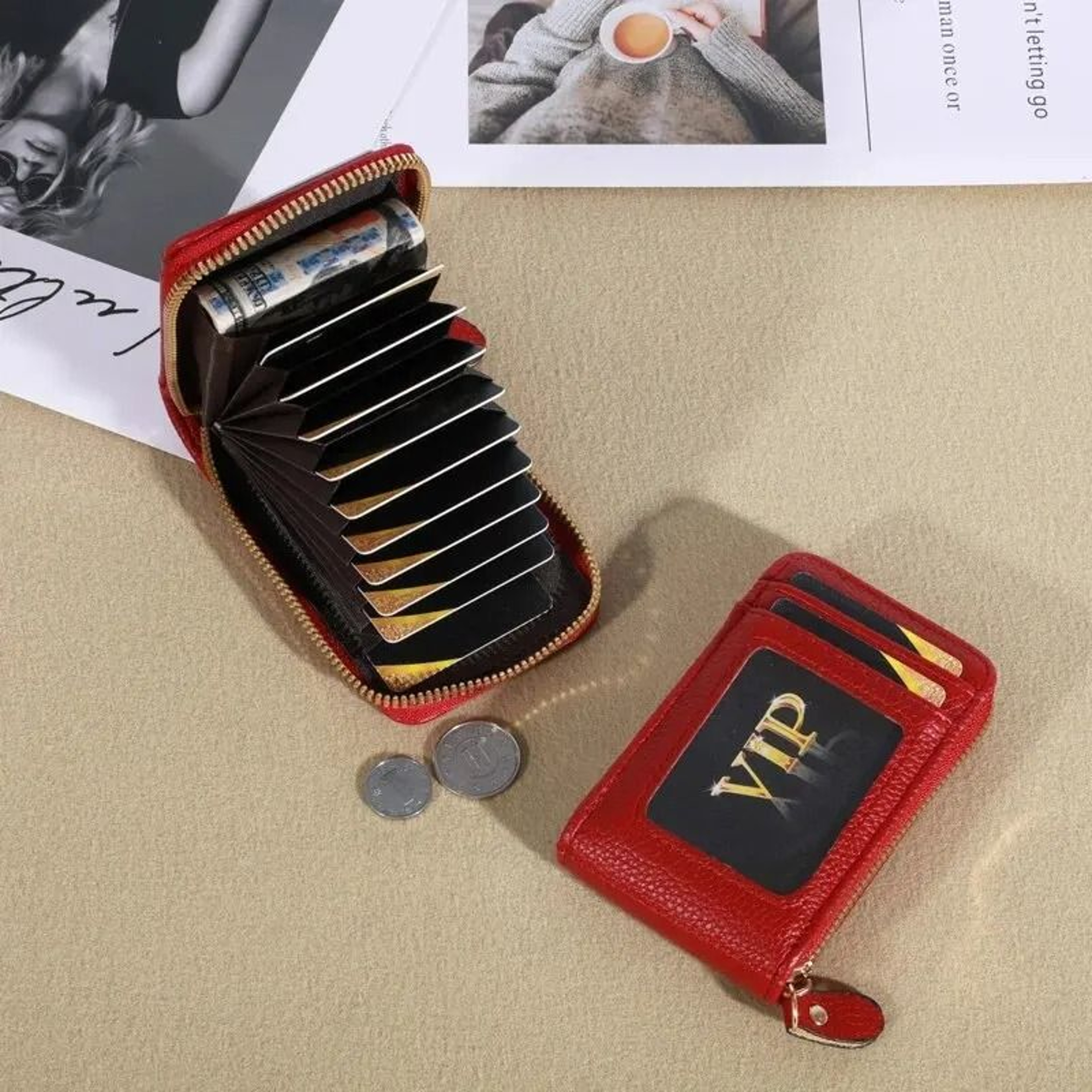 Vintage RFIDBlocking Card Case  Luxury PU Leather Secure Zipper Wallet 5
