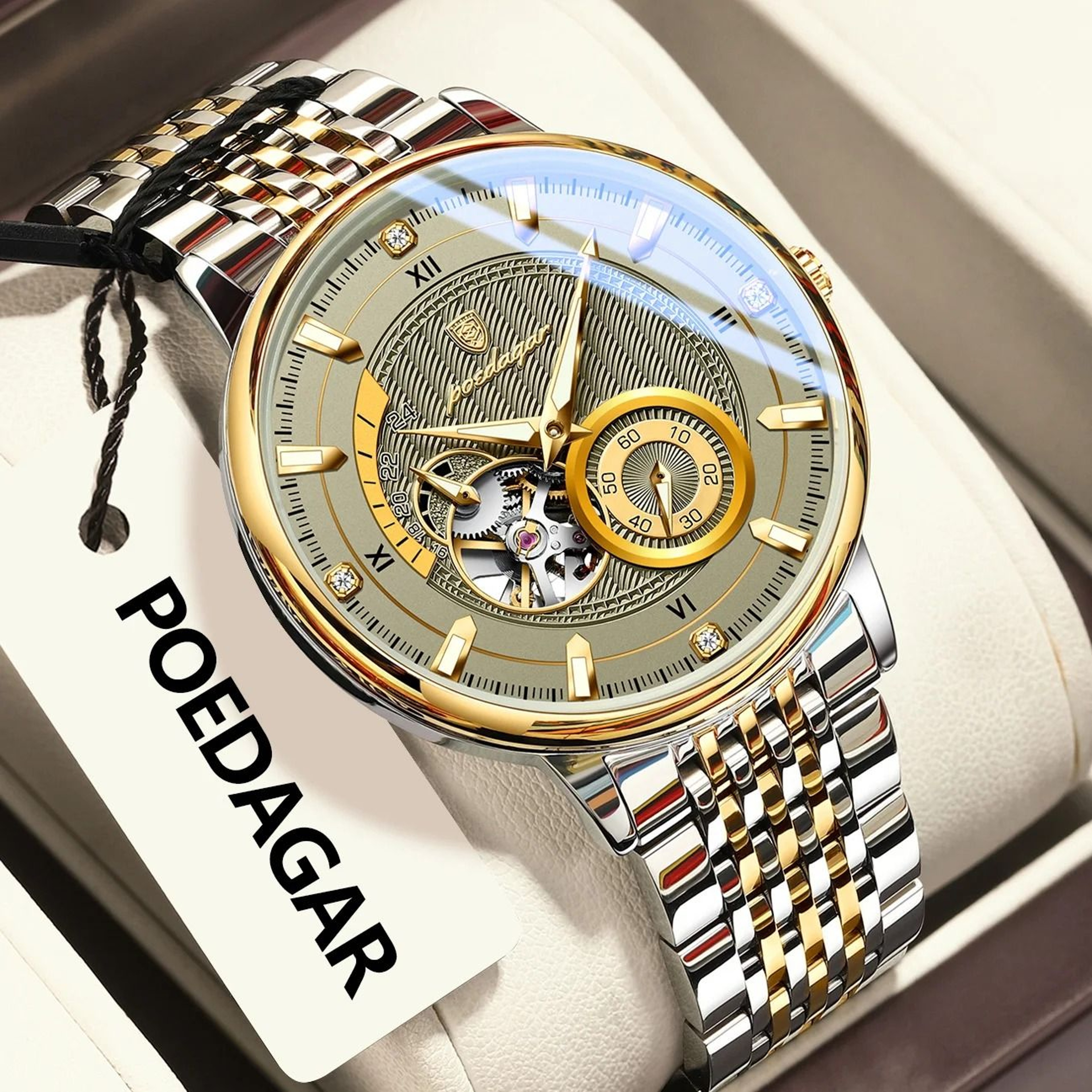 Hollow Tourbillon Mechanical Watch  Luxury Luminous Automatic Stainless Steel Timepiece 0