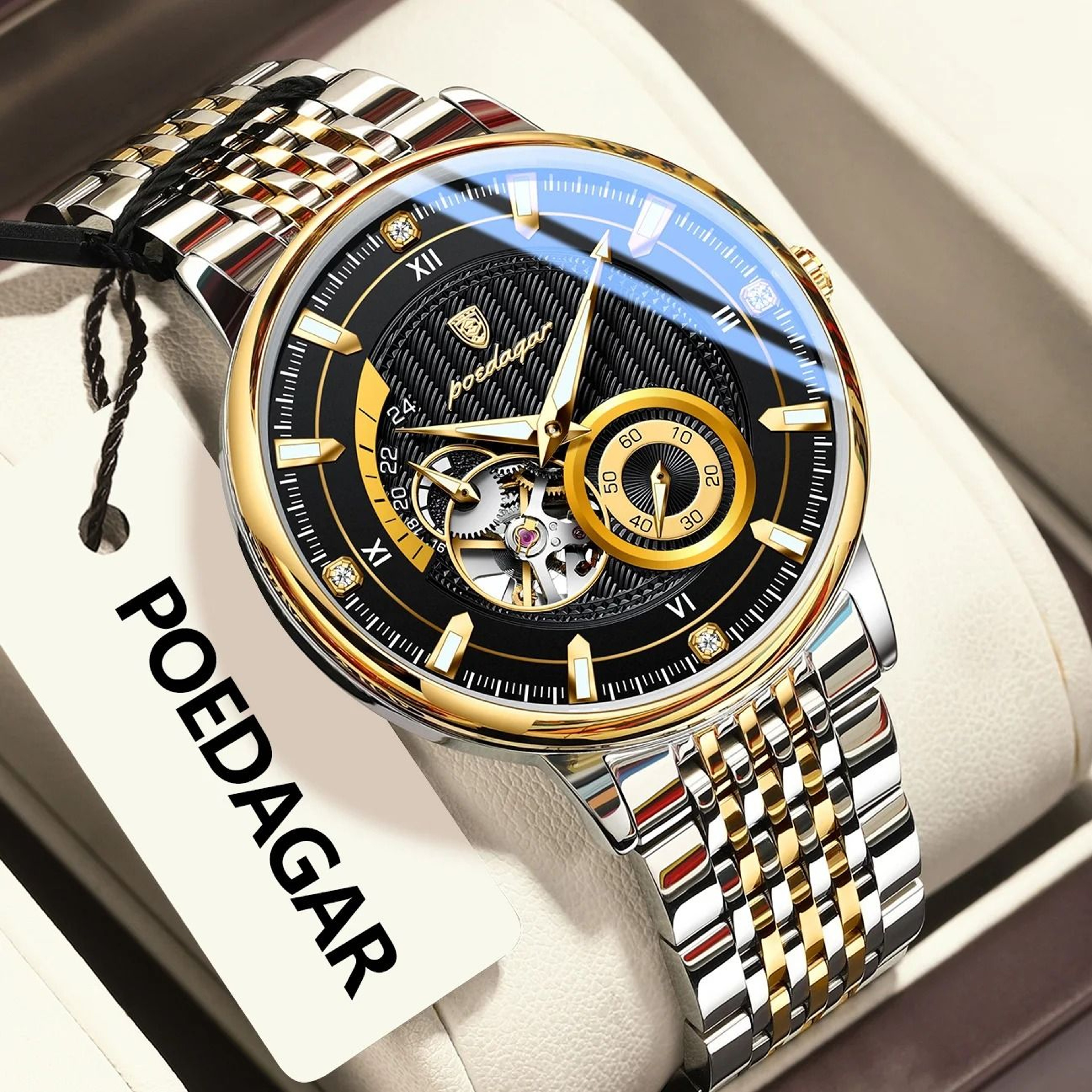 Hollow Tourbillon Mechanical Watch  Luxury Luminous Automatic Stainless Steel Timepiece 9