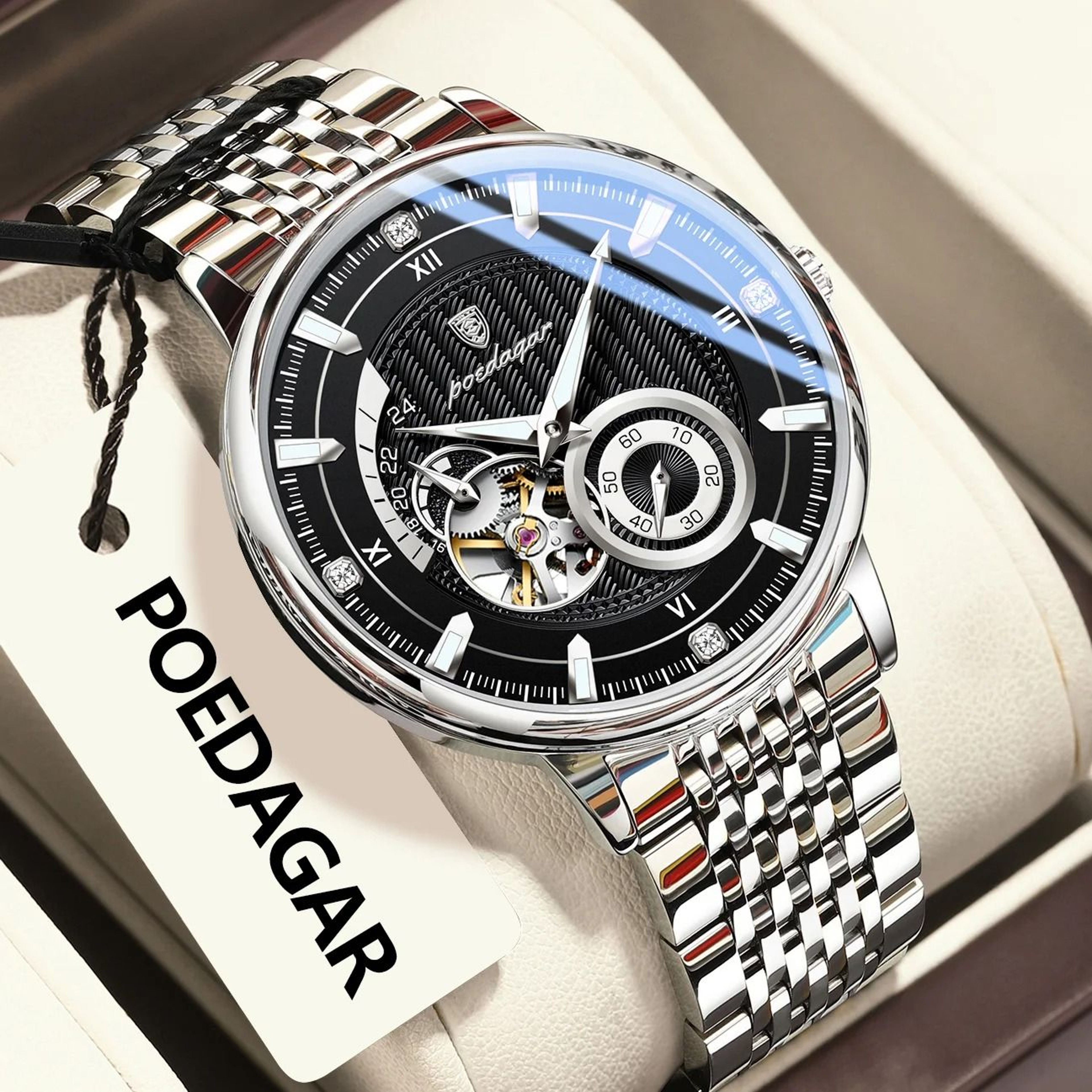 Hollow Tourbillon Mechanical Watch  Luxury Luminous Automatic Stainless Steel Timepiece 12