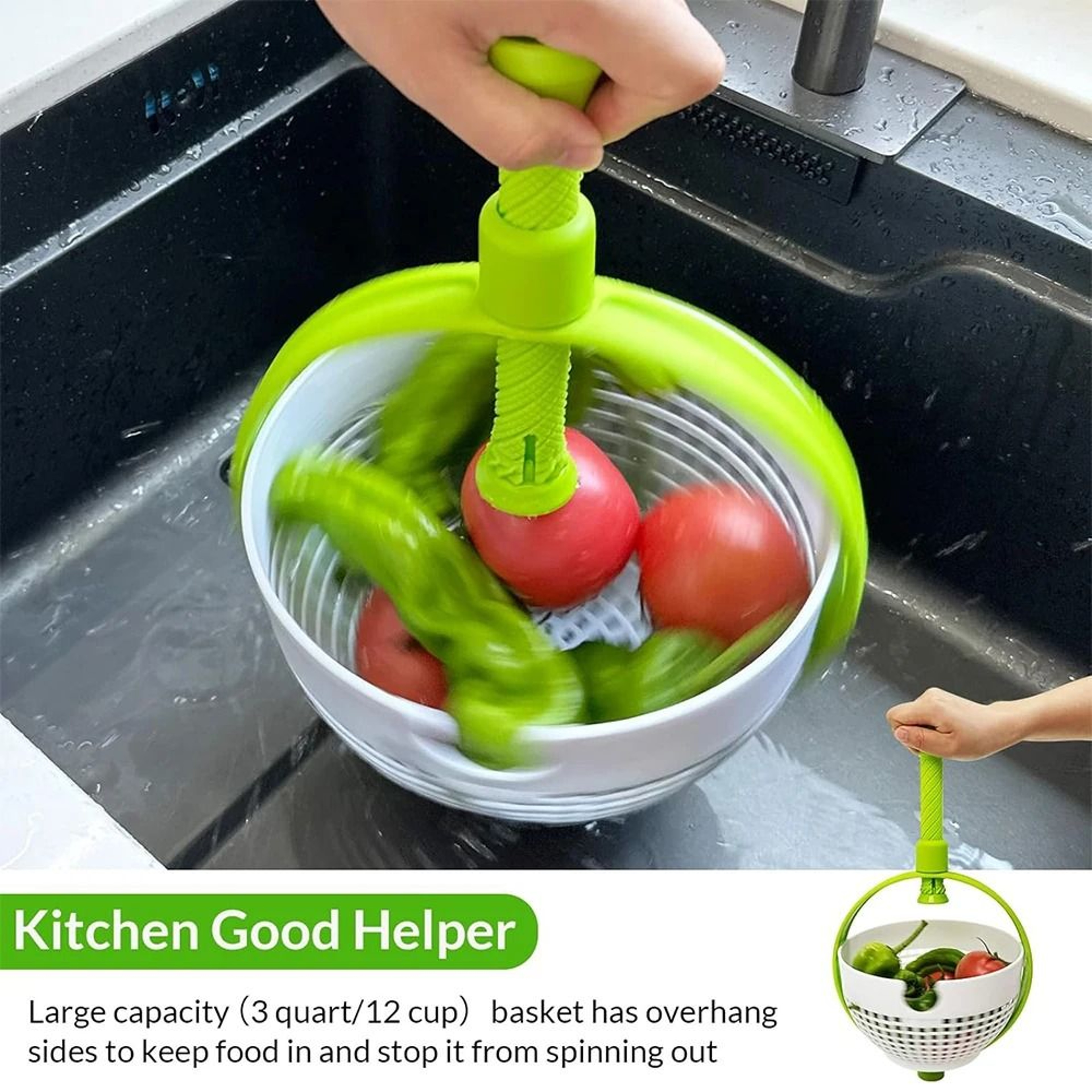 3Quart Collapsible 2in1 Salad Spinner  Colander 6